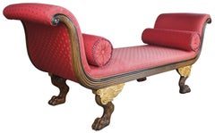 Baker Furniture French Empire Style Sleigh Bench Mahogany Red Loveseat Settee