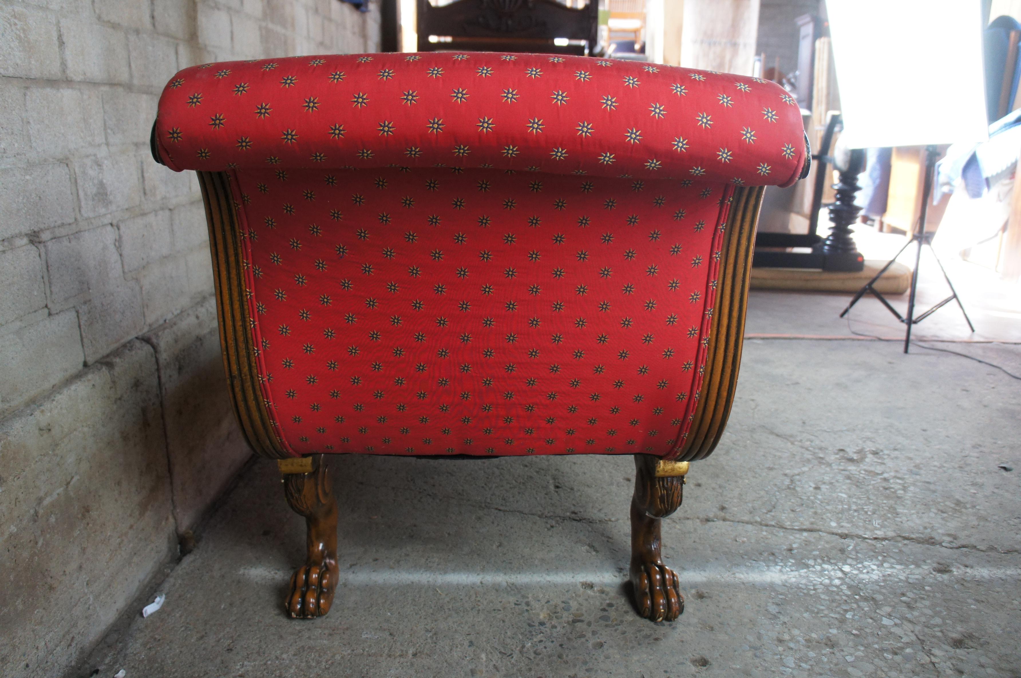 20th Century Baker Furniture French Empire Style Sleigh Bench Mahogany Red Loveseat Settee