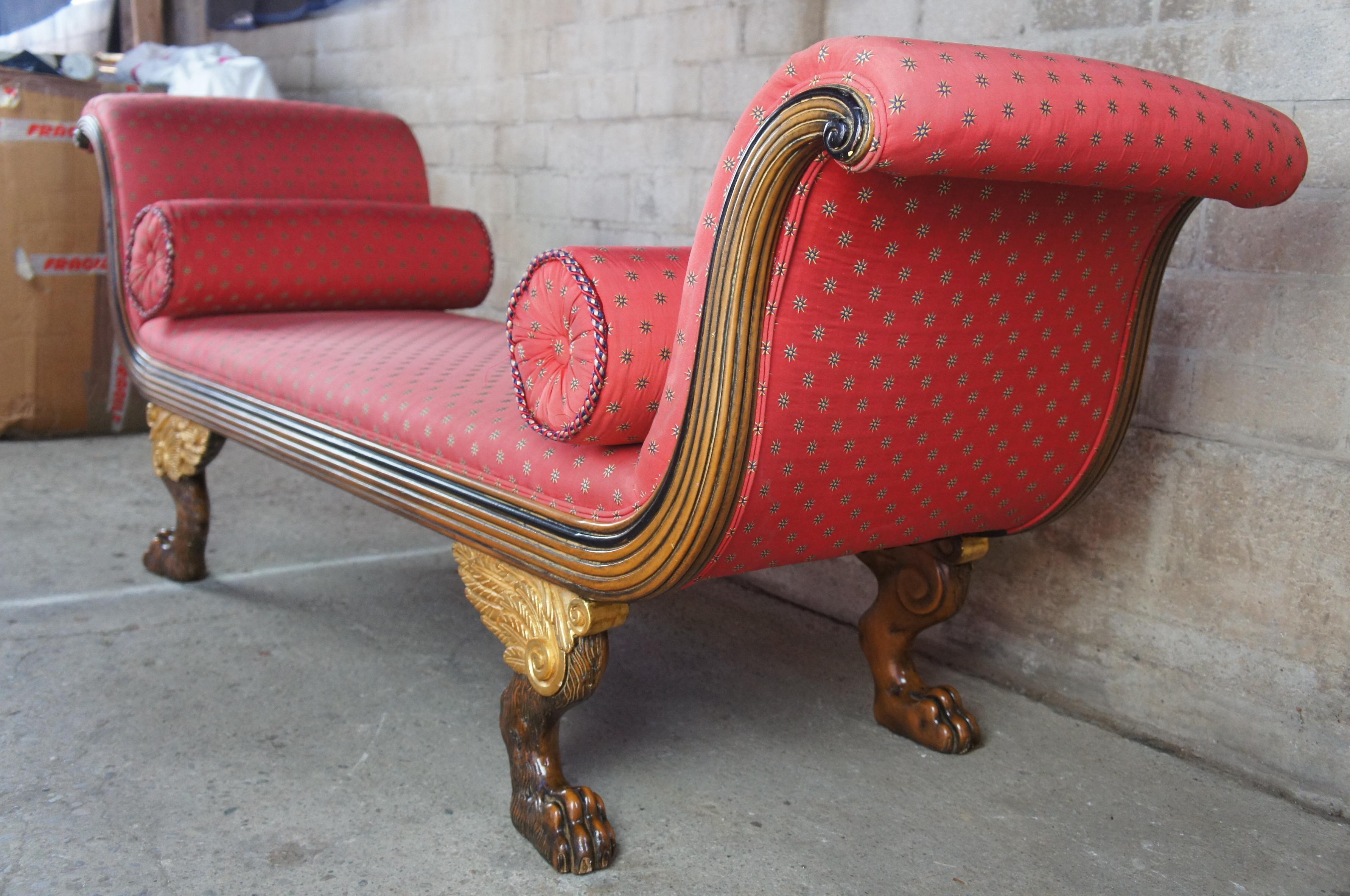 Upholstery Baker Furniture French Empire Style Sleigh Bench Mahogany Red Loveseat Settee