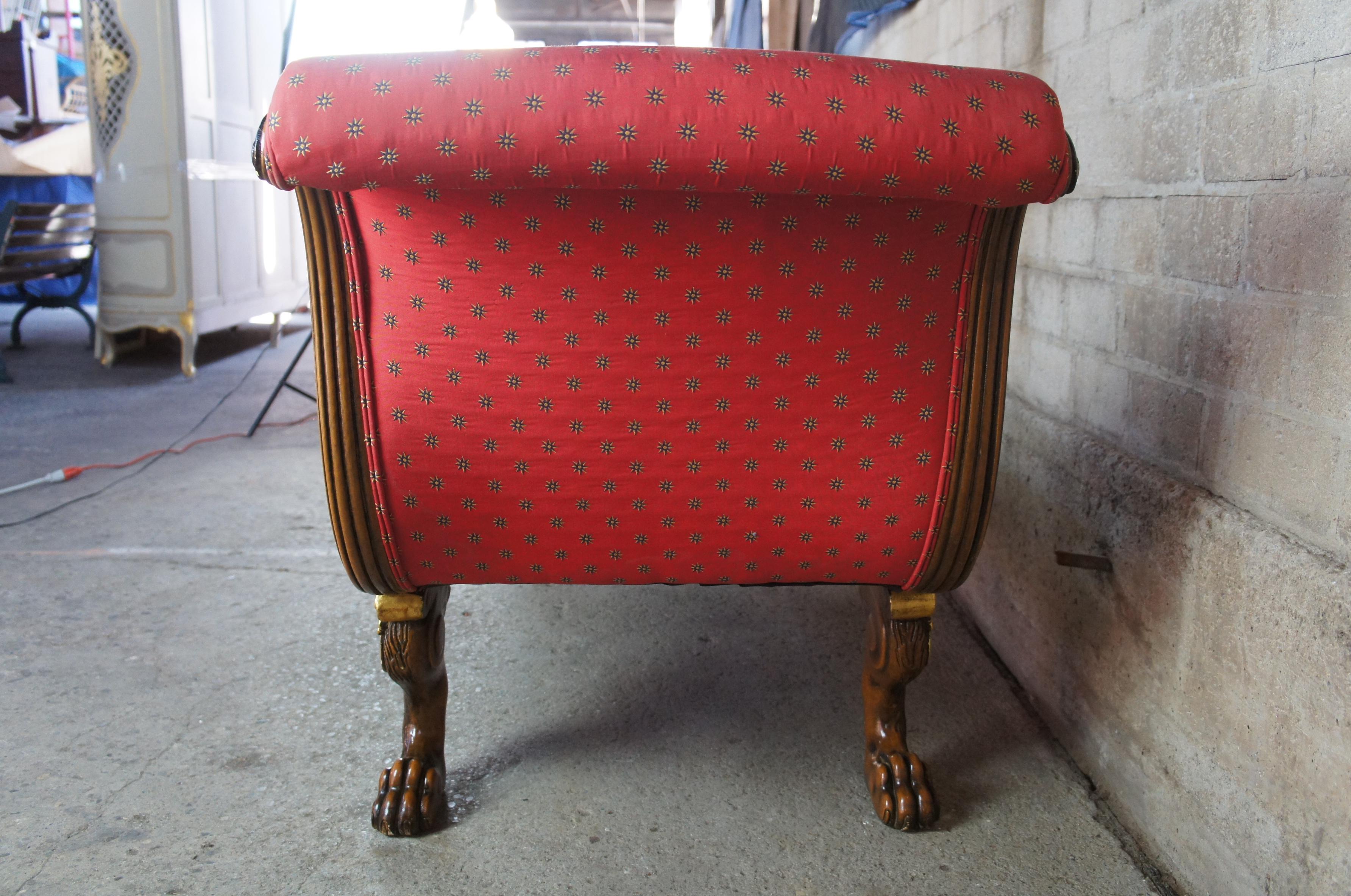 Baker Furniture French Empire Style Sleigh Bench Mahogany Red Loveseat Settee 1