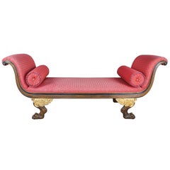 Baker Furniture French Empire Style Sleigh Bench Mahogany Red Loveseat Settee