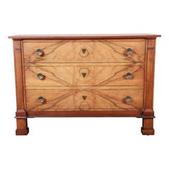 Baker Furniture French Empire Walnut and Burl Wood Bachelor Chest or Commode