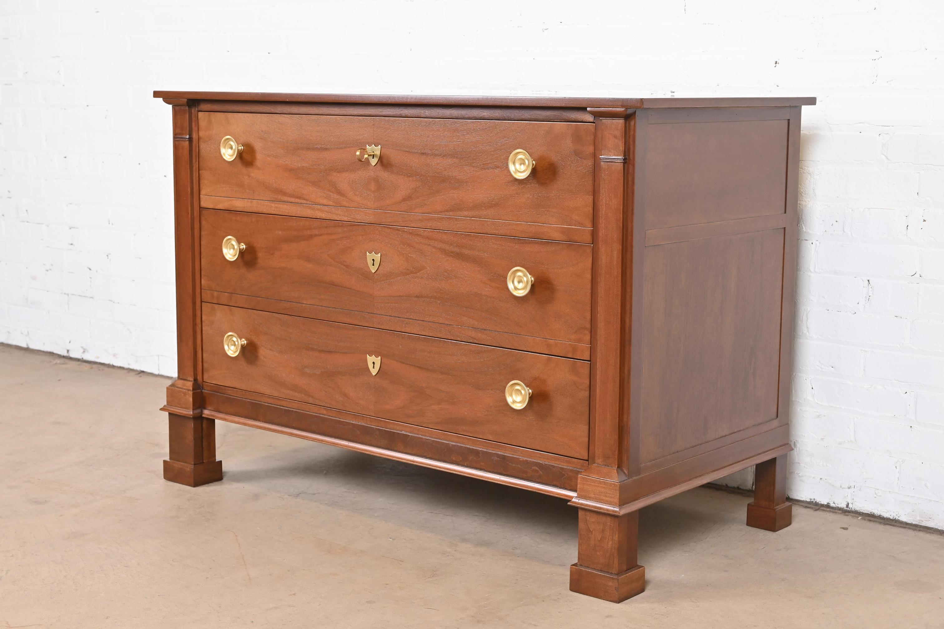 American Baker Furniture French Empire Walnut and Burl Wood Chest of Drawers, Refinished