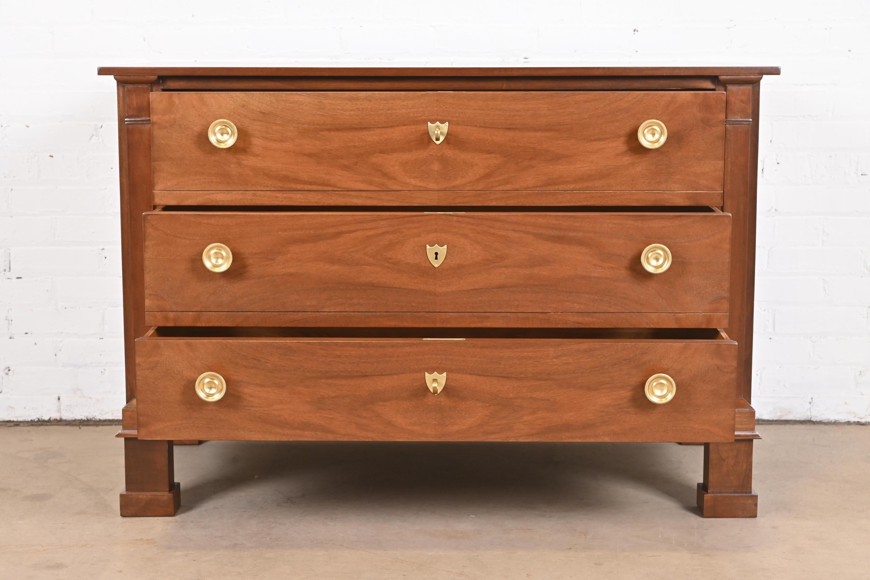 20th Century Baker Furniture French Empire Walnut and Burl Wood Chest of Drawers, Refinished