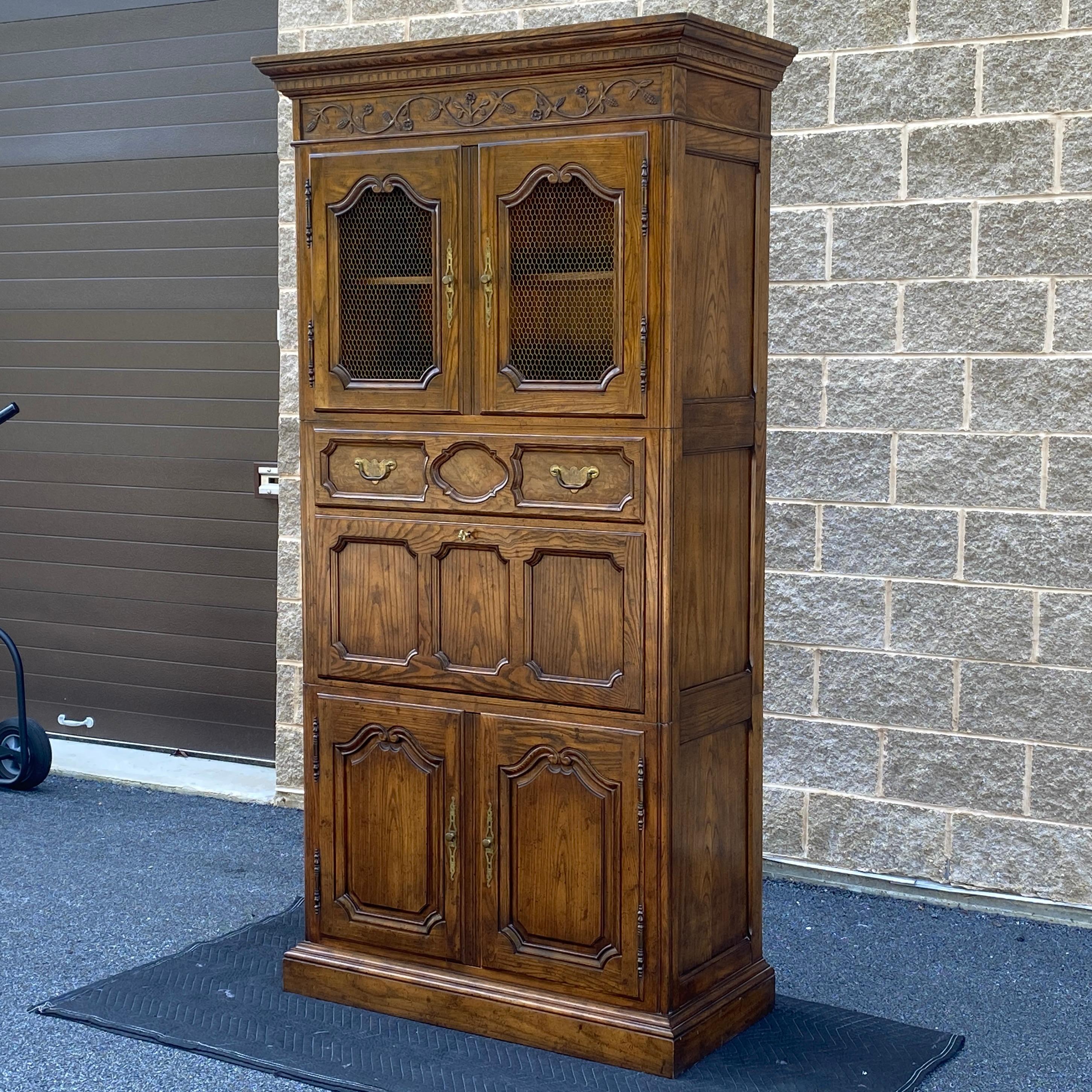 French Provincial Baker Furniture French Library Cabinet Lighted Secretary Desk Stacking Unit For Sale