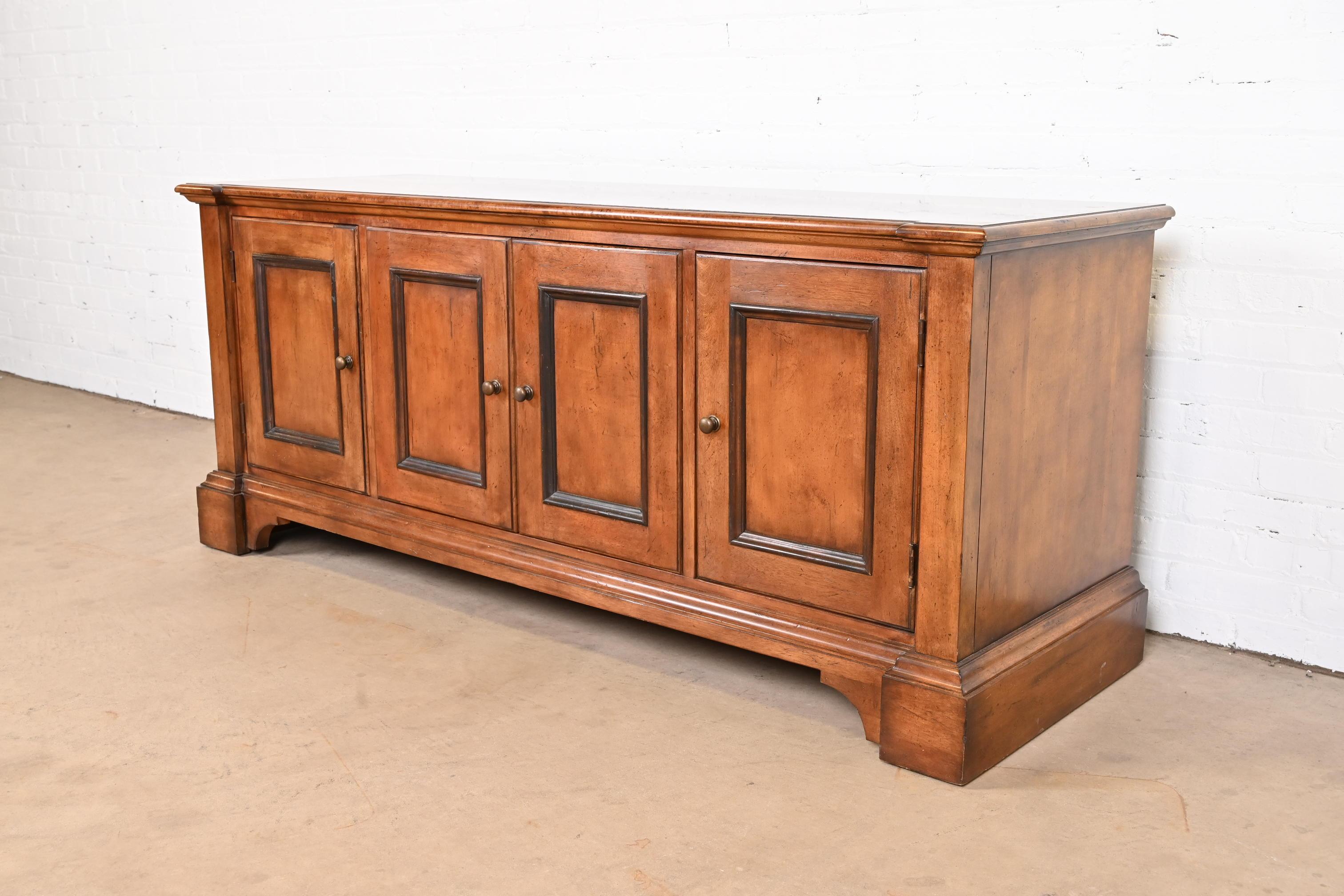 Baker Furniture French Louis Philippe Walnut Credenza or Media Cabinet In Good Condition In South Bend, IN