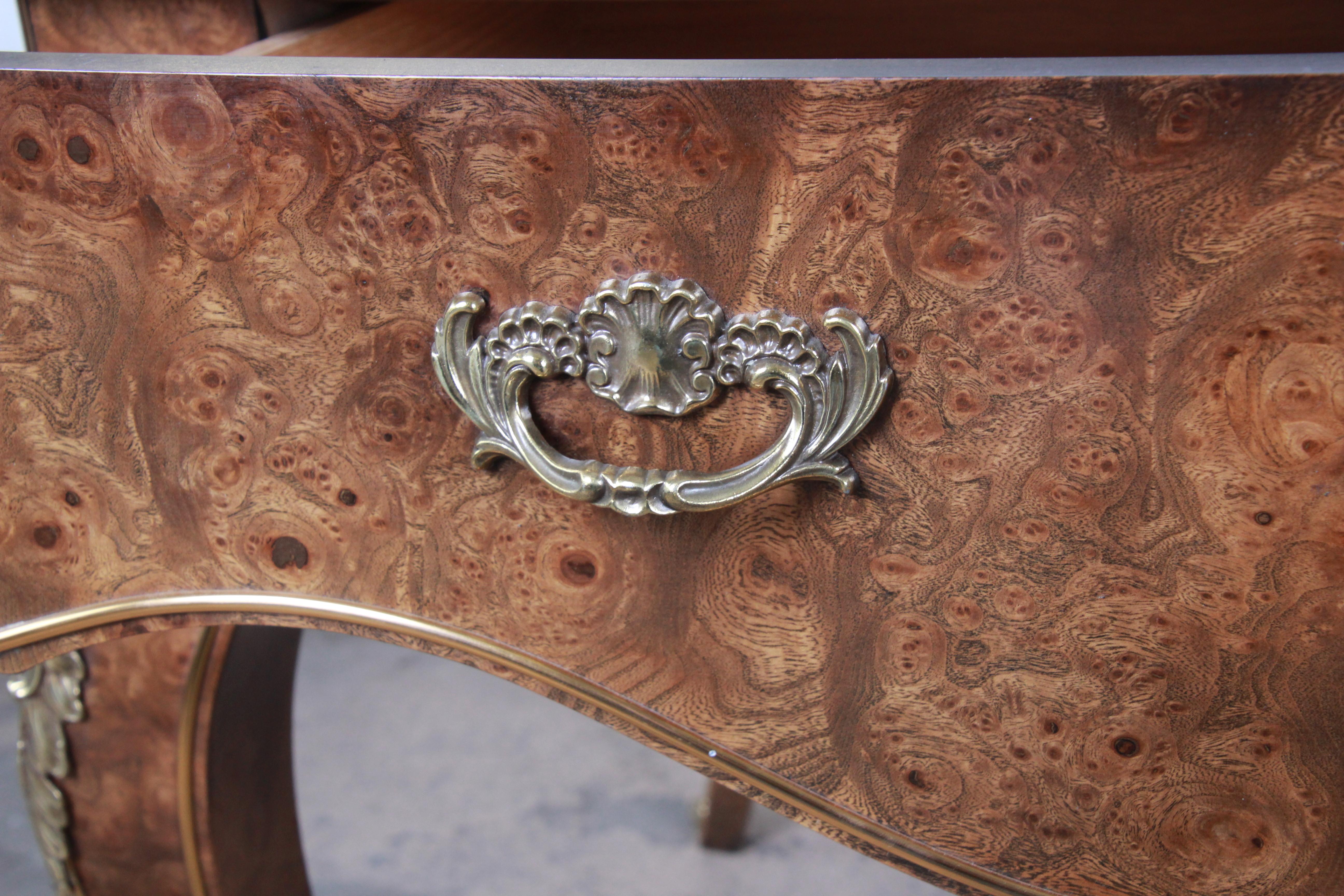 Baker Furniture French Louis XV Burl Wood Leather Top Bureau Plat Desk 4