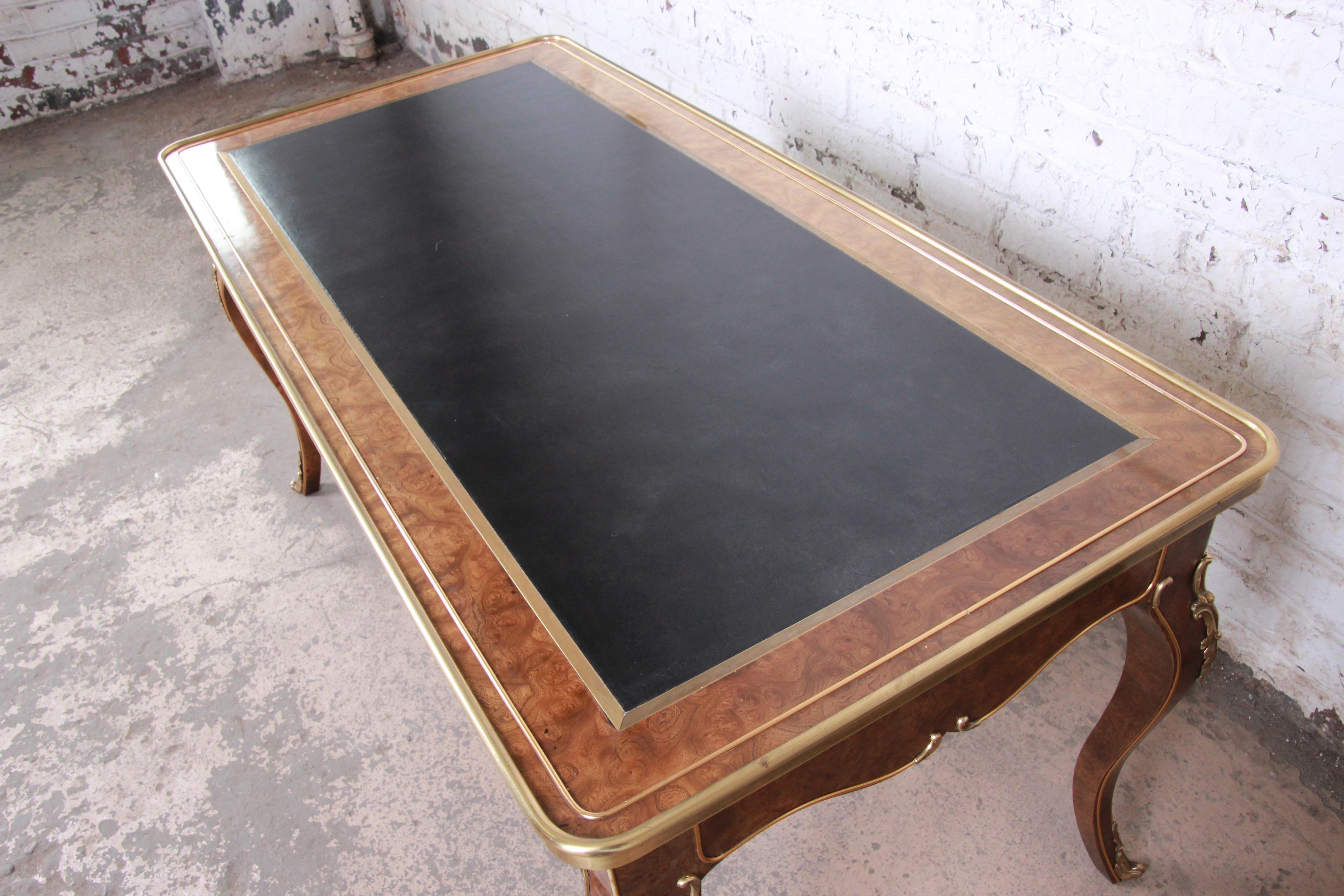 Baker Furniture French Louis XV Burl Wood Leather Top Bureau Plat Desk 6