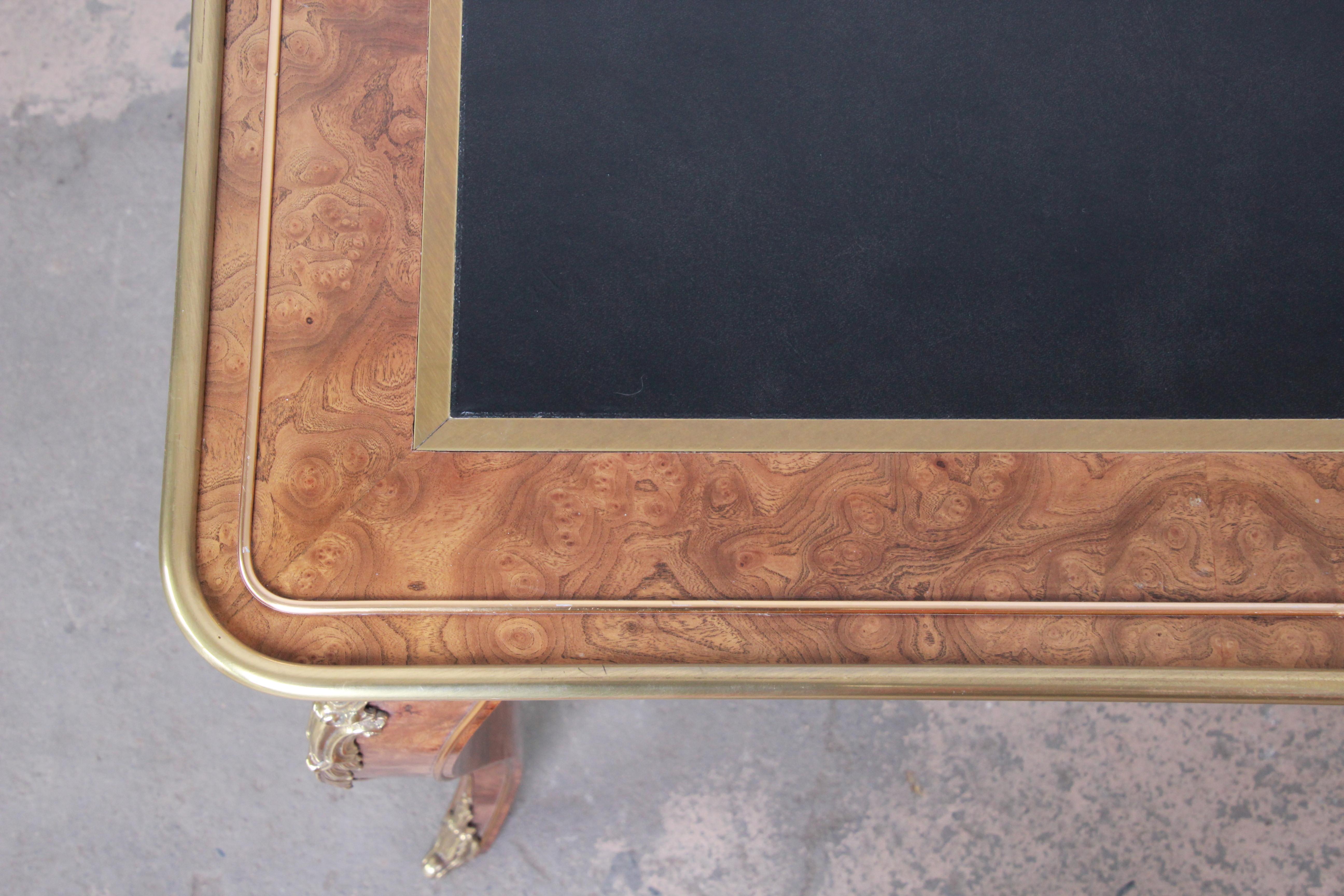 Baker Furniture French Louis XV Burl Wood Leather Top Bureau Plat Desk 8