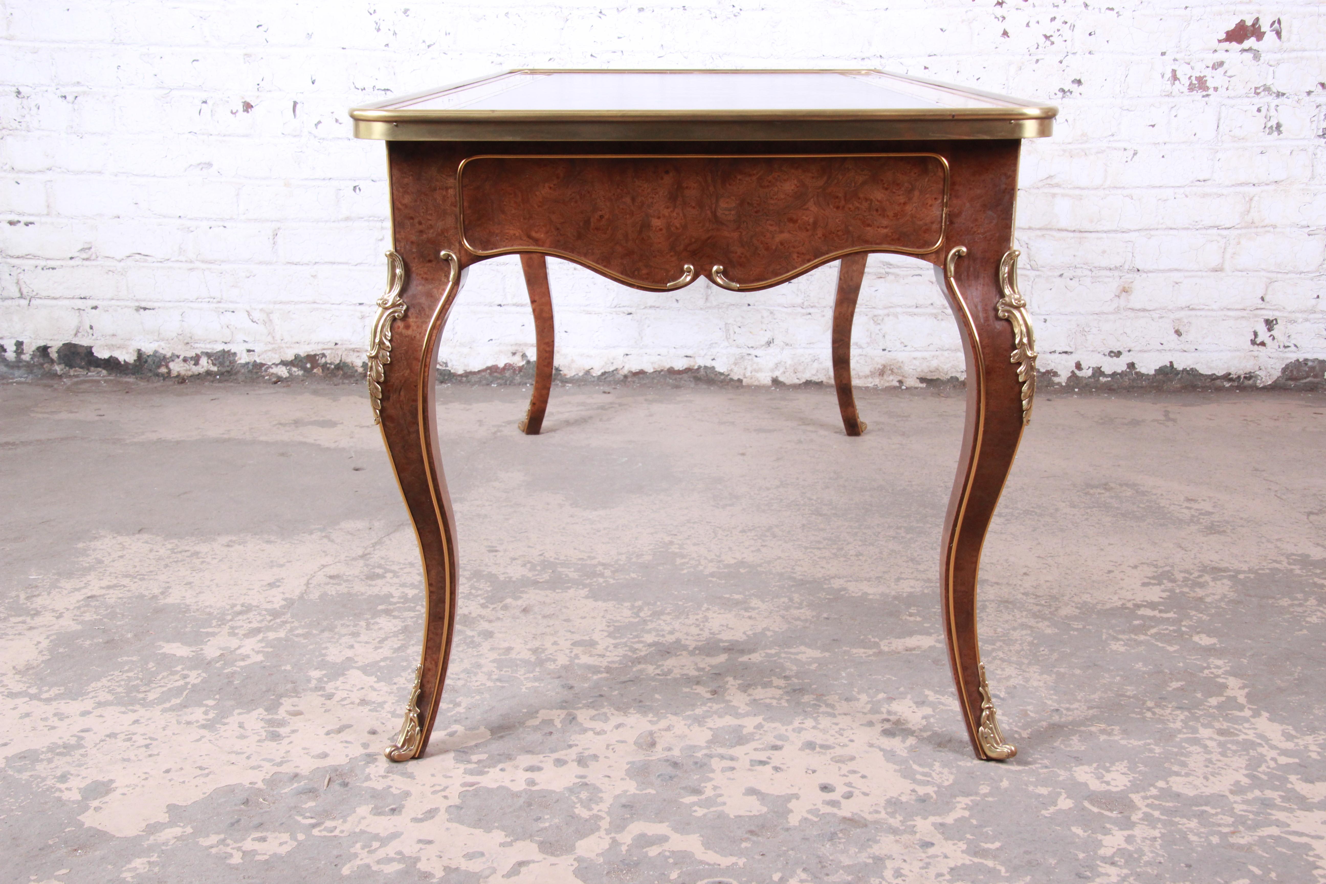 Baker Furniture French Louis XV Burl Wood Leather Top Bureau Plat Desk 11