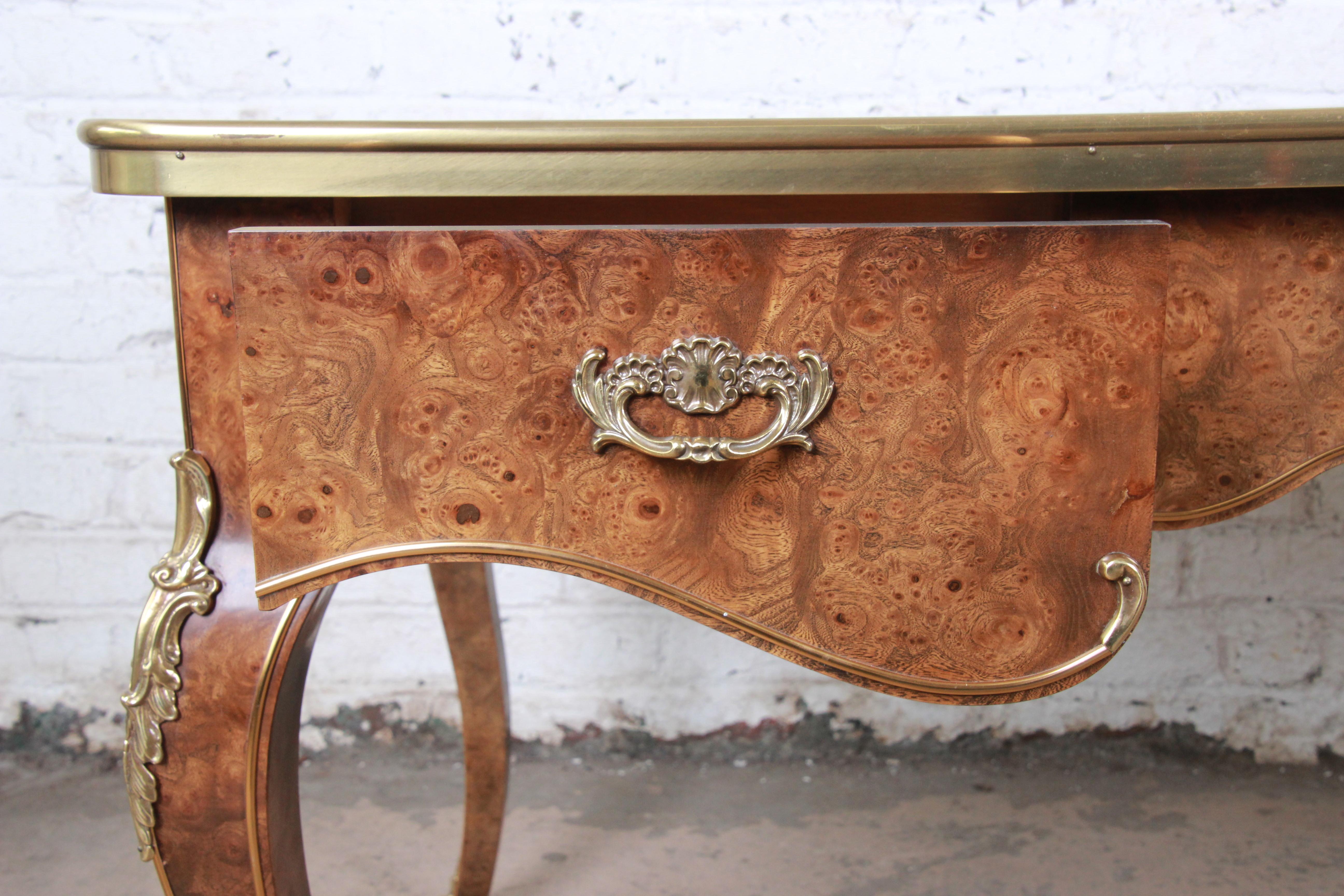 Baker Furniture French Louis XV Burl Wood Leather Top Bureau Plat Desk 2