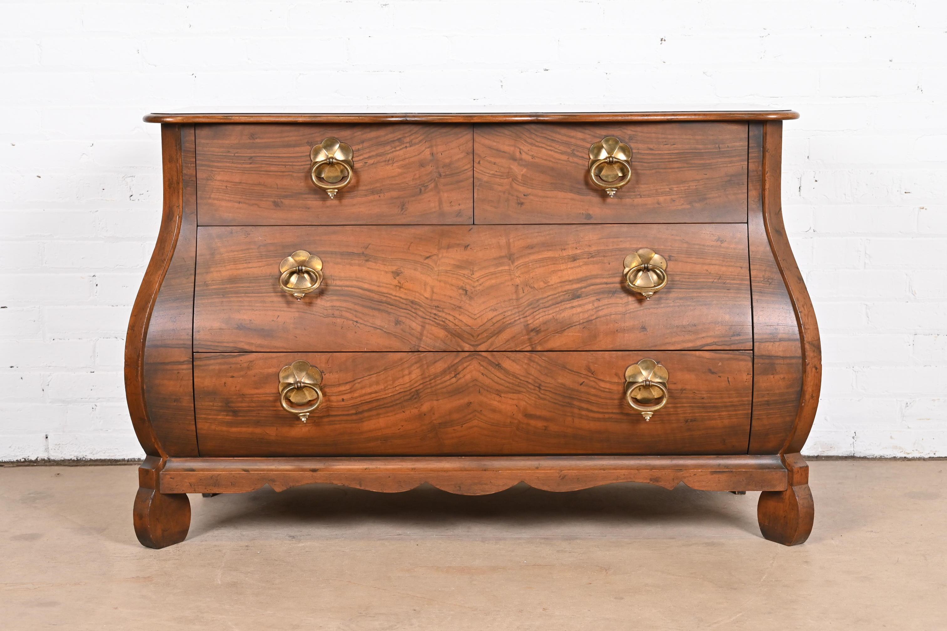 American Baker Furniture French Louis XV Burled Walnut Bombay Form Chest of Drawers