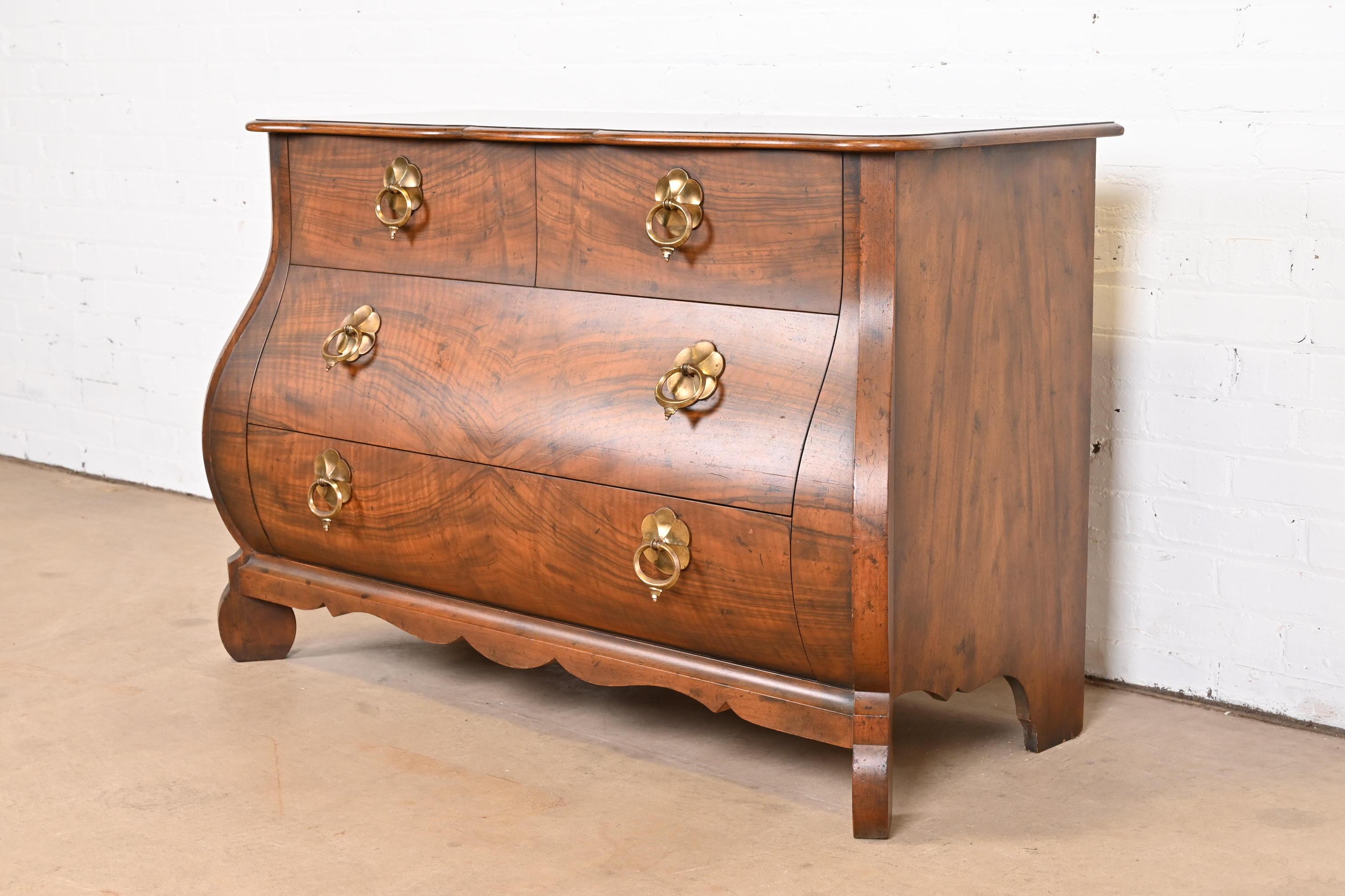 Baker Furniture French Louis XV Burled Walnut Bombay Form Chest of Drawers In Good Condition In South Bend, IN