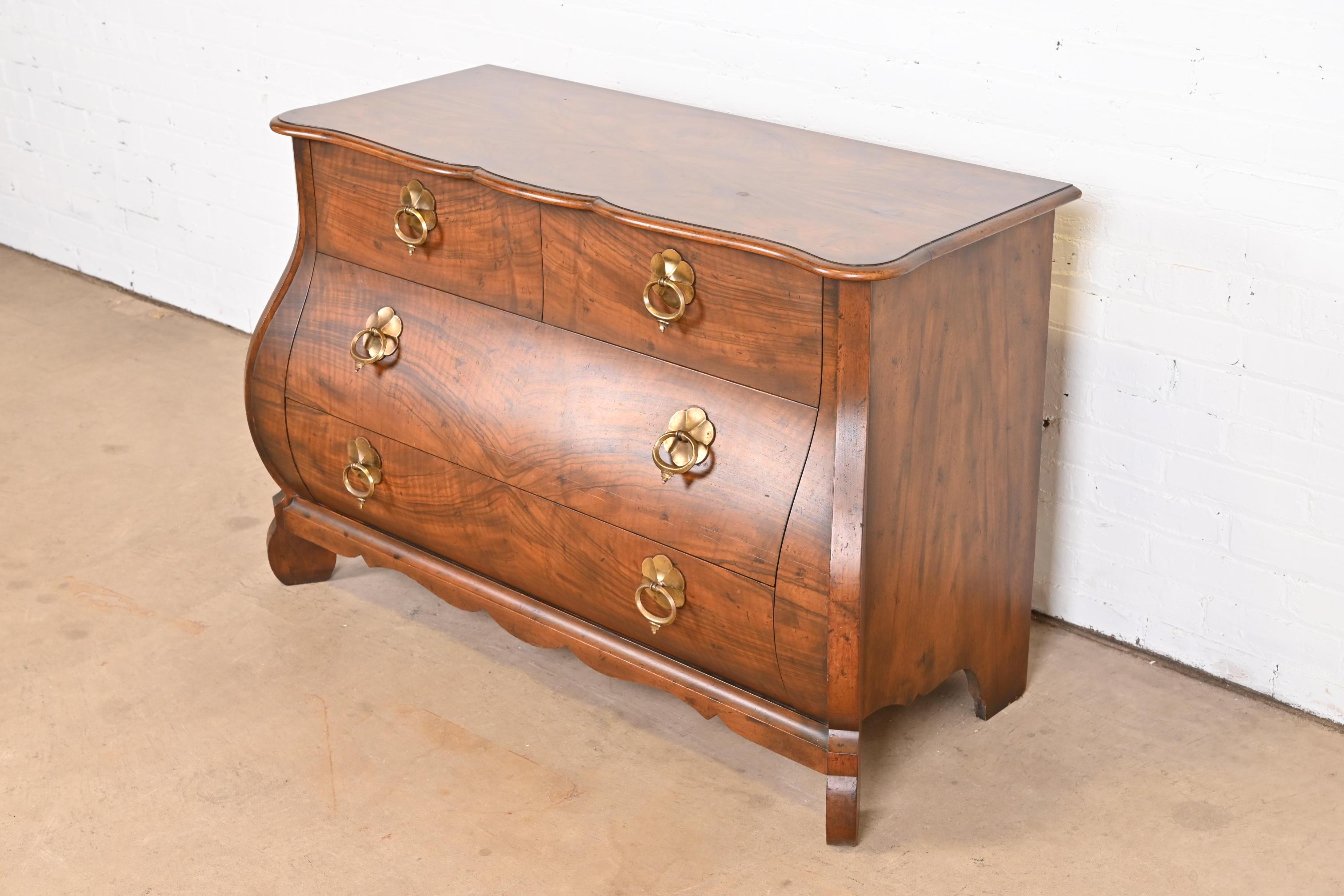Mid-20th Century Baker Furniture French Louis XV Burled Walnut Bombay Form Chest of Drawers