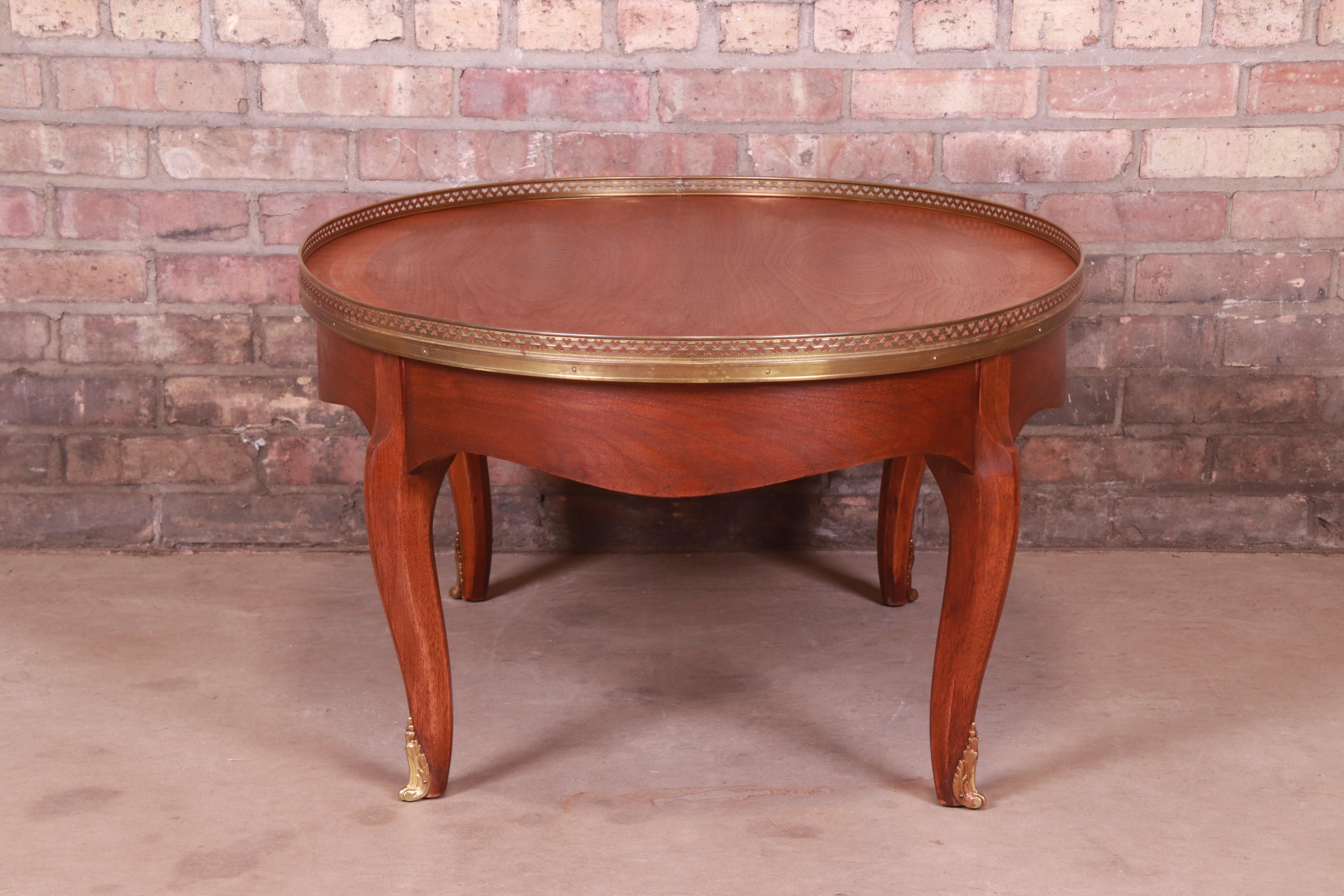 Baker Furniture French Louis XV Mahogany and Brass Coffee Table For Sale 3
