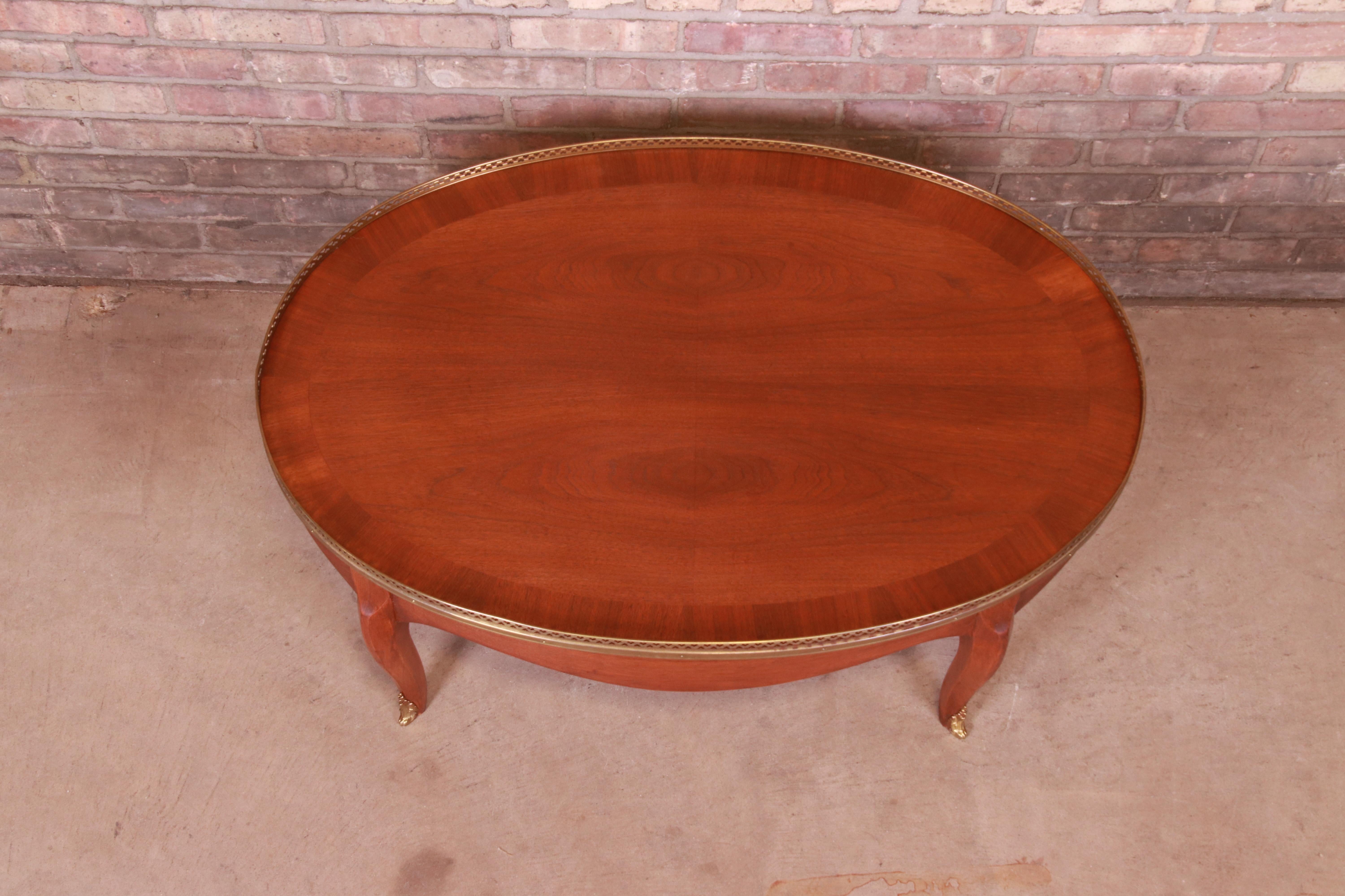 20th Century Baker Furniture French Louis XV Mahogany and Brass Coffee Table For Sale