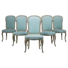 Baker Furniture French Louis XV Painted Dining Chairs W/ Mint Velvet- Set of 6