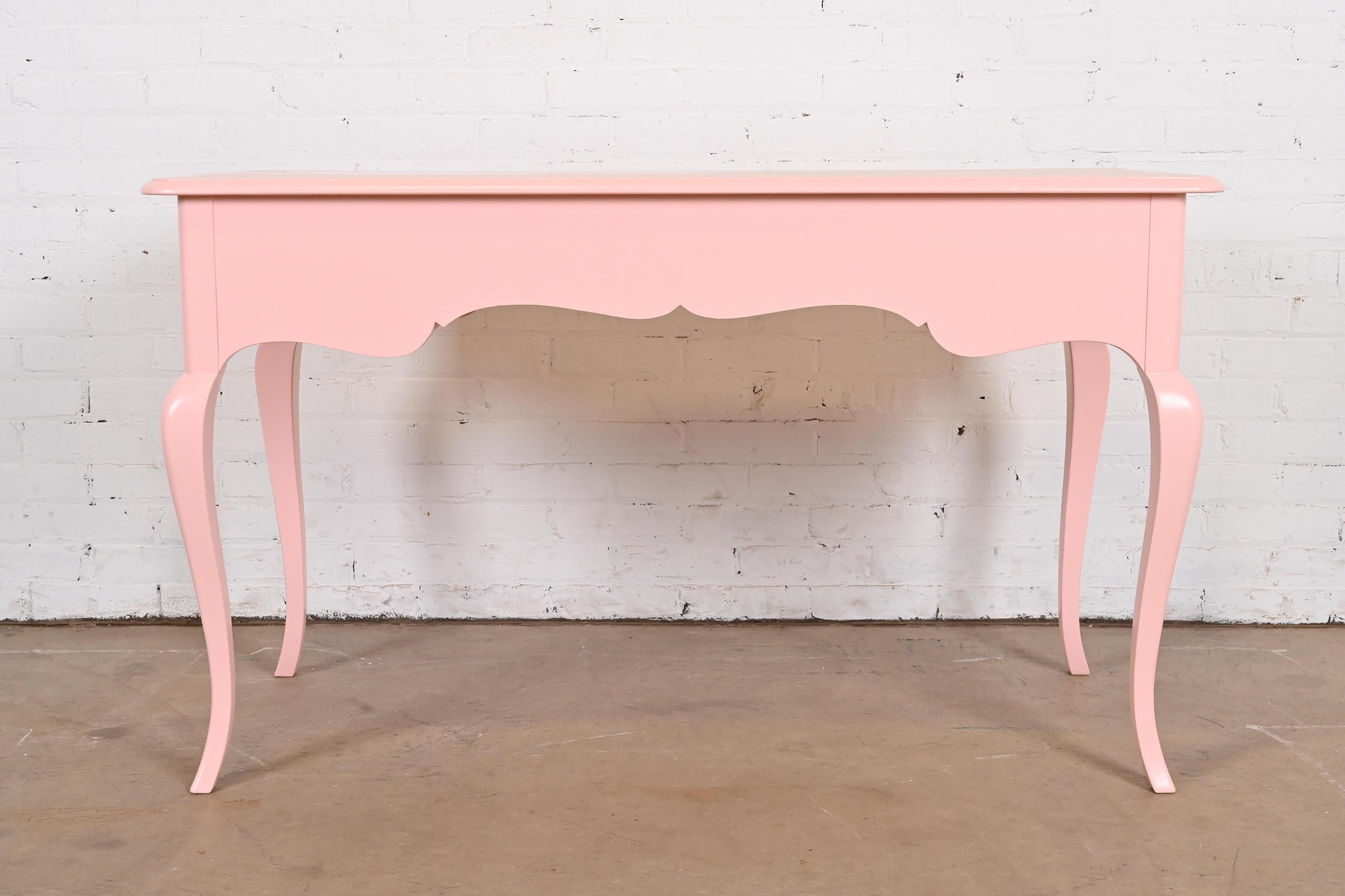 Baker Furniture French Louis XV Pink Lacquered Writing Desk, Newly Refinished For Sale 5