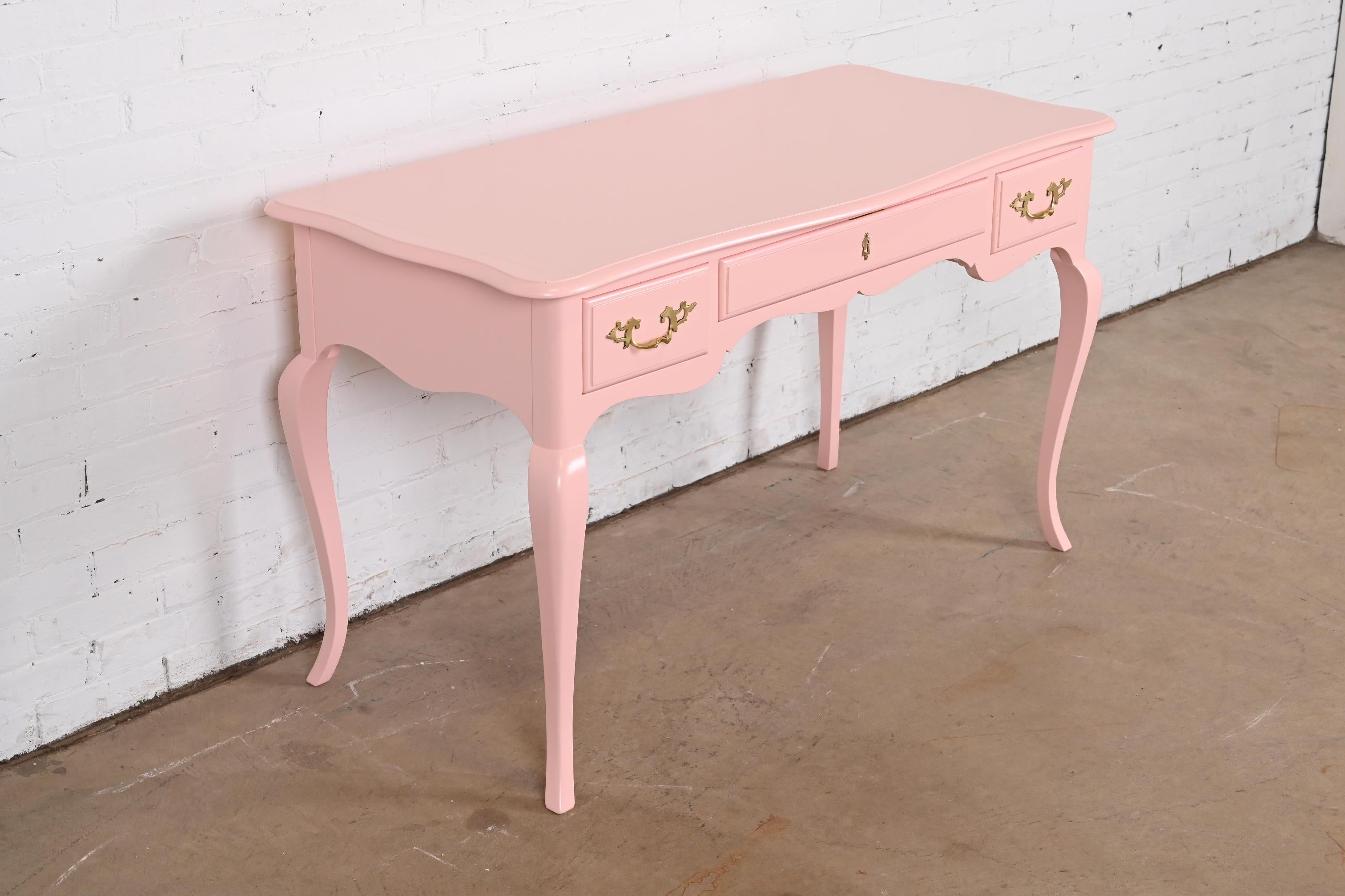 Baker Furniture French Louis XV Pink Lacquered Writing Desk, Newly Refinished In Good Condition For Sale In South Bend, IN