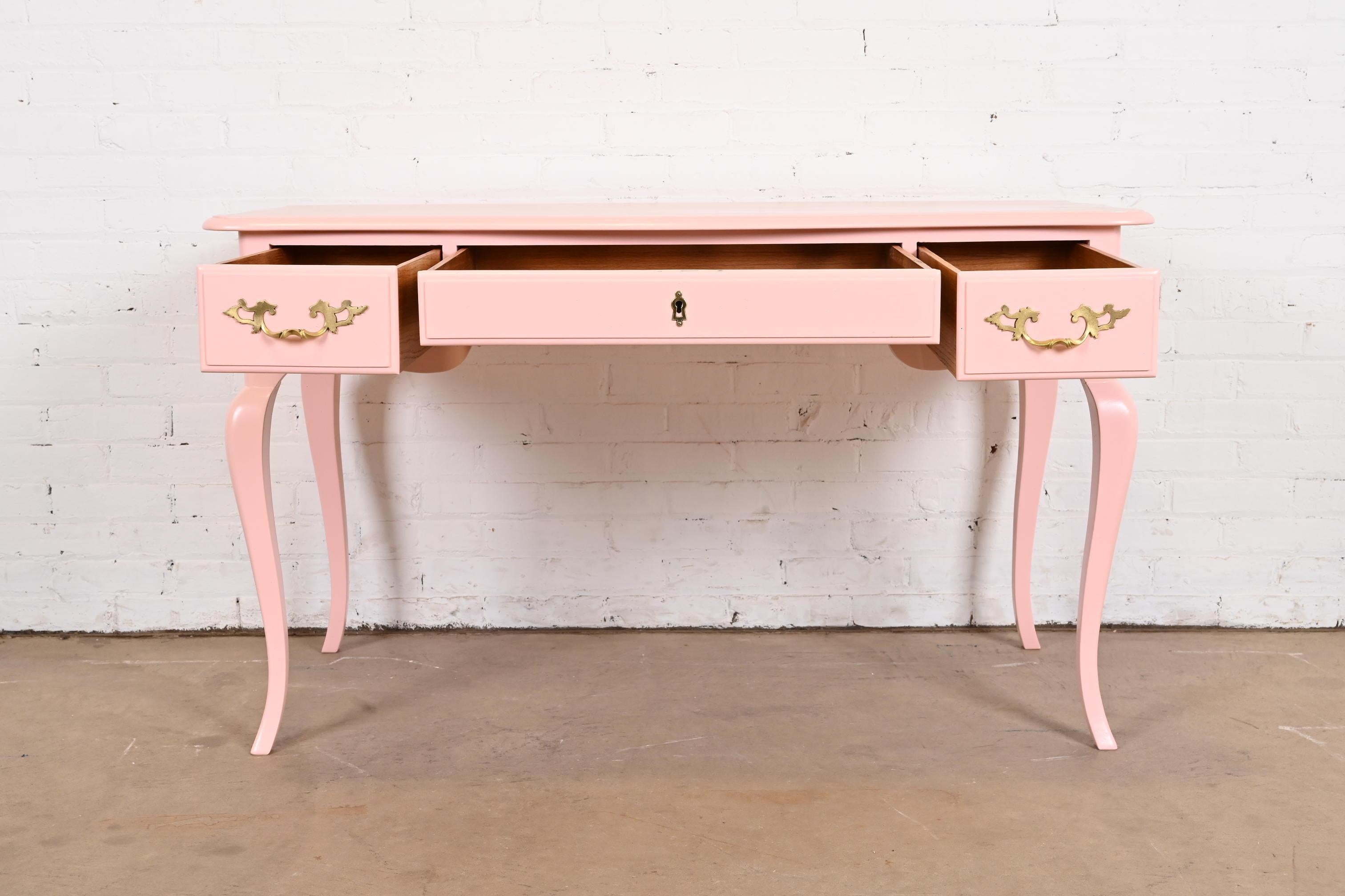 Mid-20th Century Baker Furniture French Louis XV Pink Lacquered Writing Desk, Newly Refinished For Sale