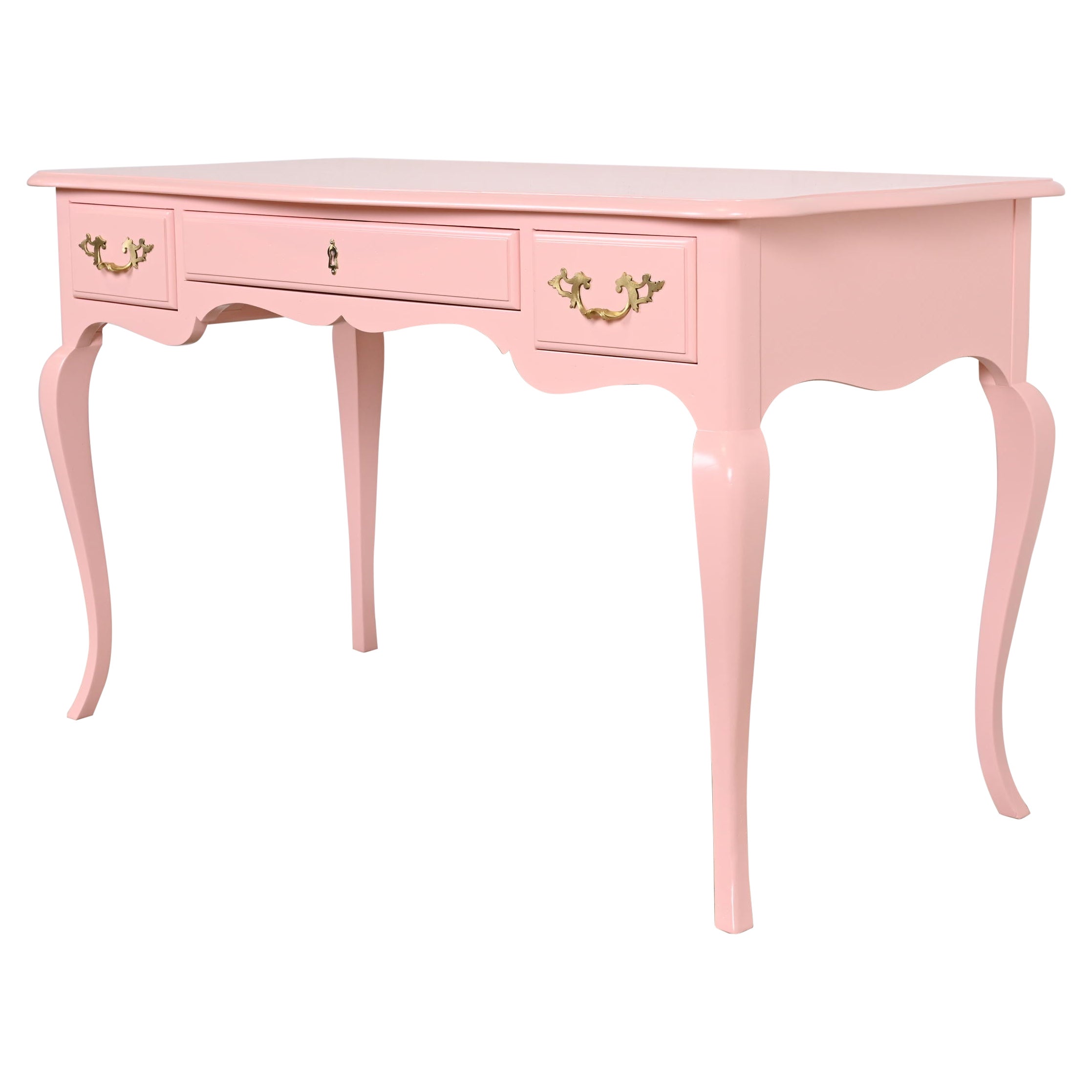 Baker Furniture Scrivania francese Luigi XV laccata rosa, appena rifinita