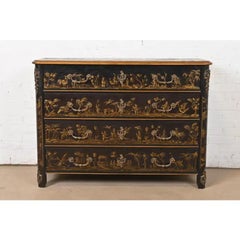 Baker Furniture French Louis XVI Chinoiserie Black Lacquer Chest of Drawers