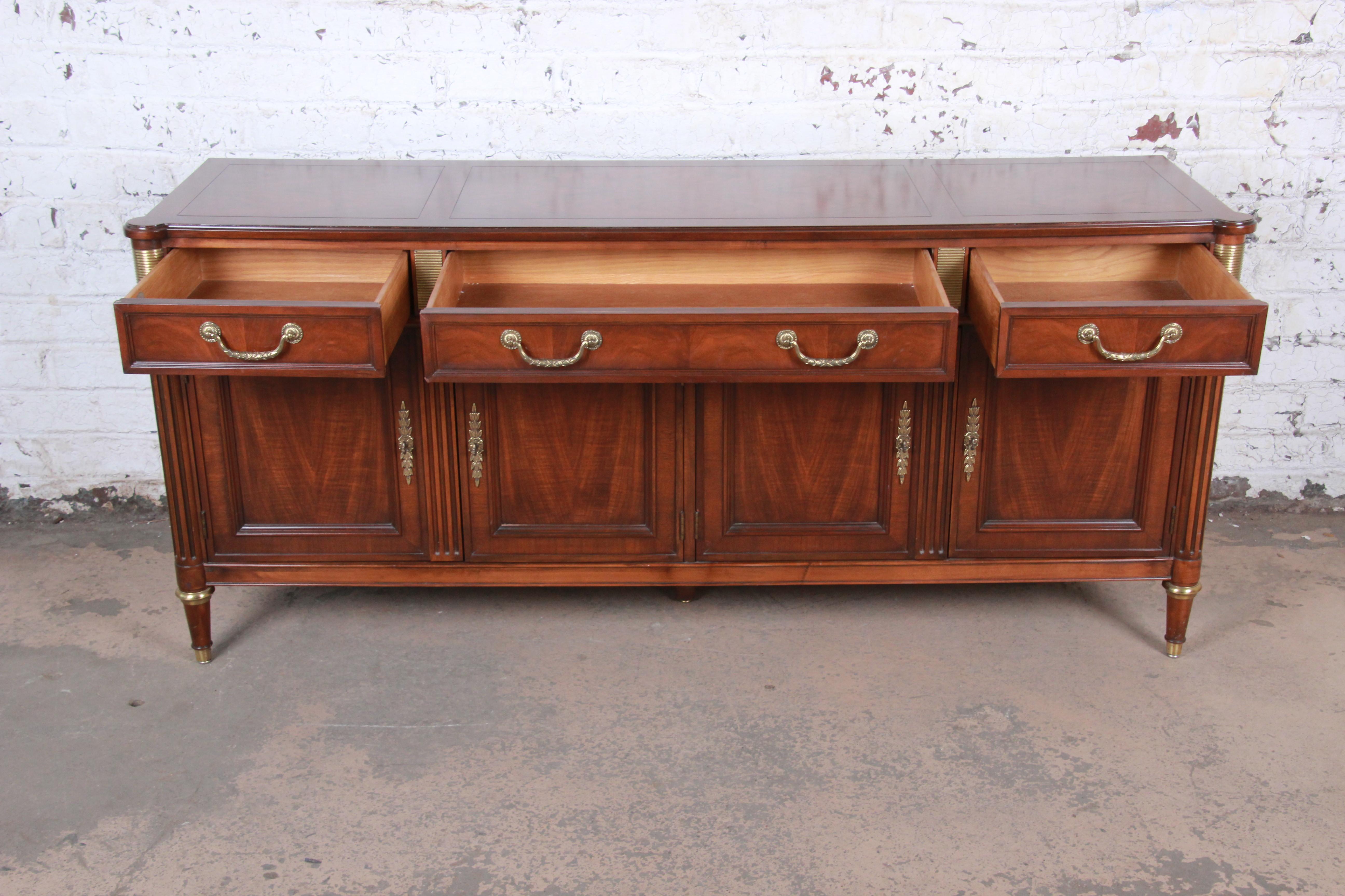 Baker Furniture French Louis XVI Directoire Style Walnut and Brass Sideboard 7