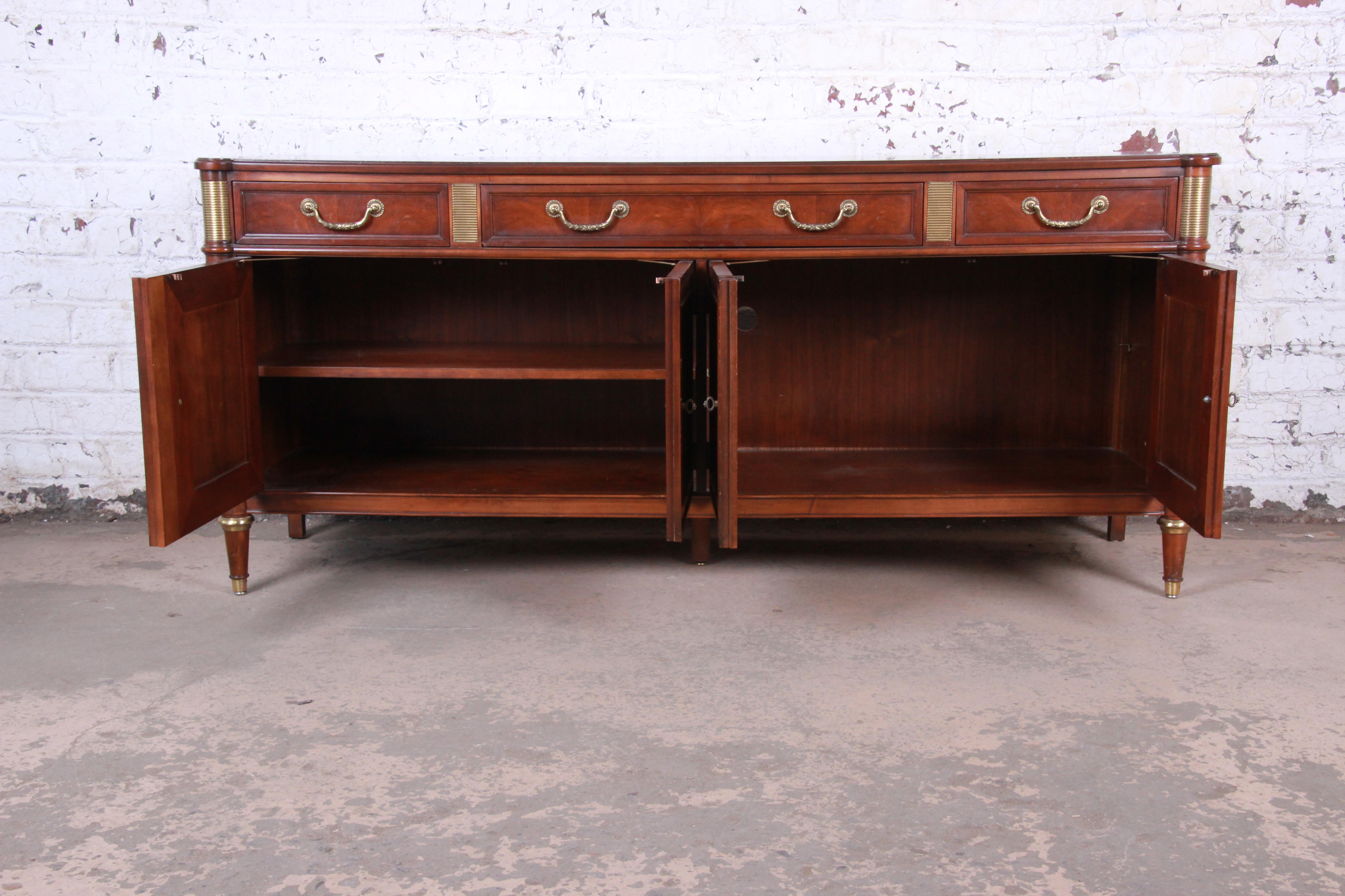 Baker Furniture French Louis XVI Directoire Style Walnut and Brass Sideboard 8