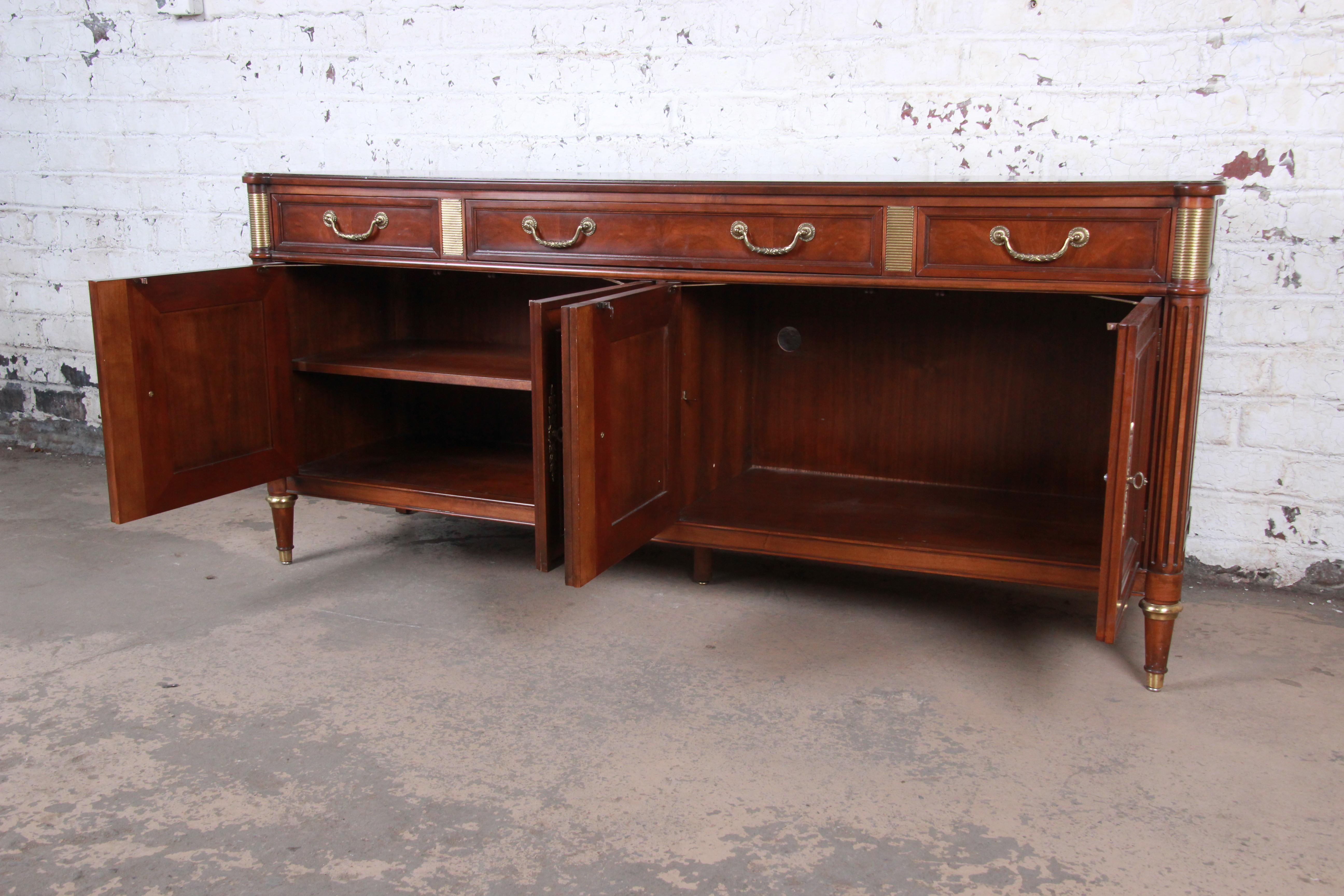 Baker Furniture French Louis XVI Directoire Style Walnut and Brass Sideboard 9