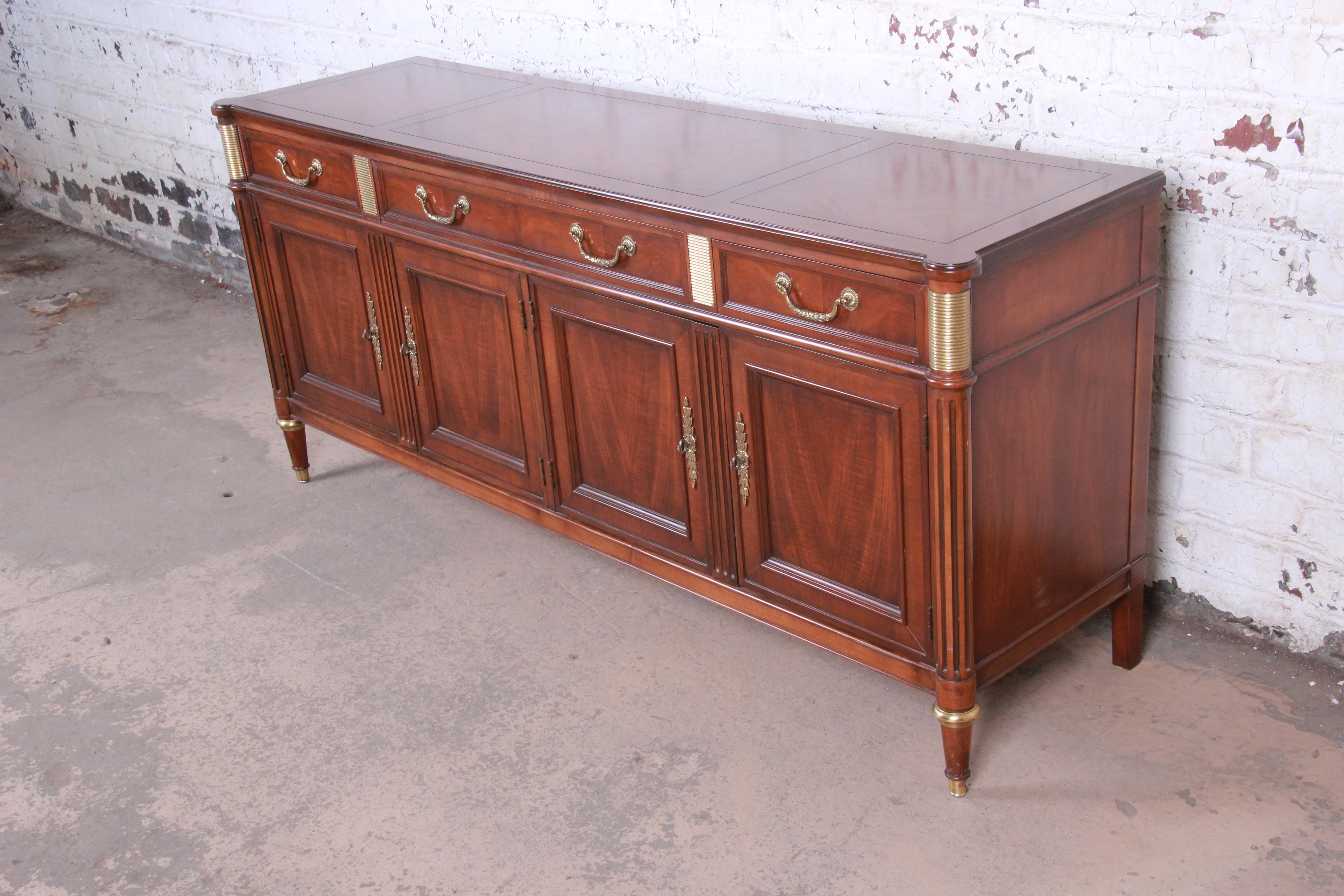 American Baker Furniture French Louis XVI Directoire Style Walnut and Brass Sideboard