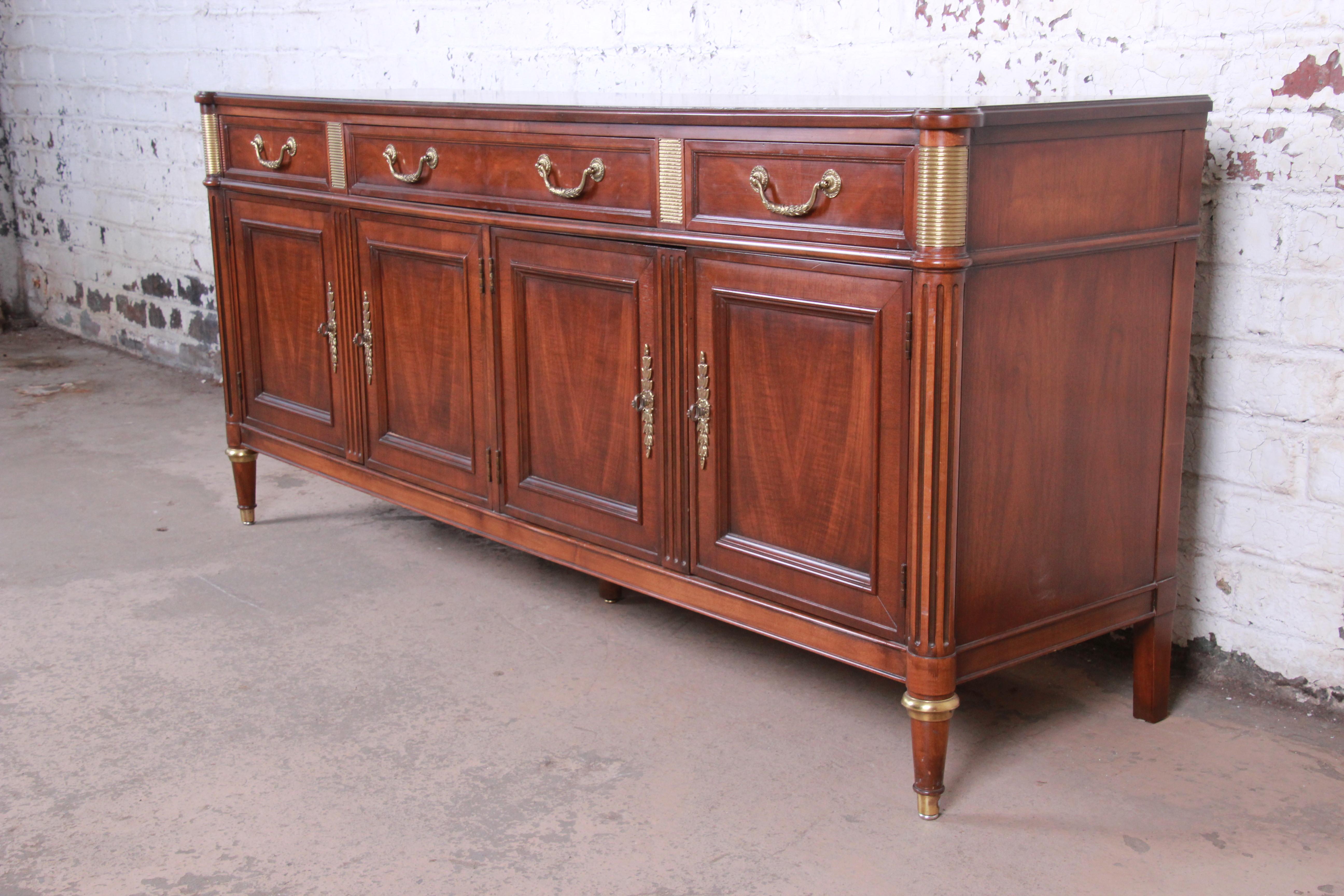 Baker Furniture French Louis XVI Directoire Style Walnut and Brass Sideboard In Good Condition In South Bend, IN