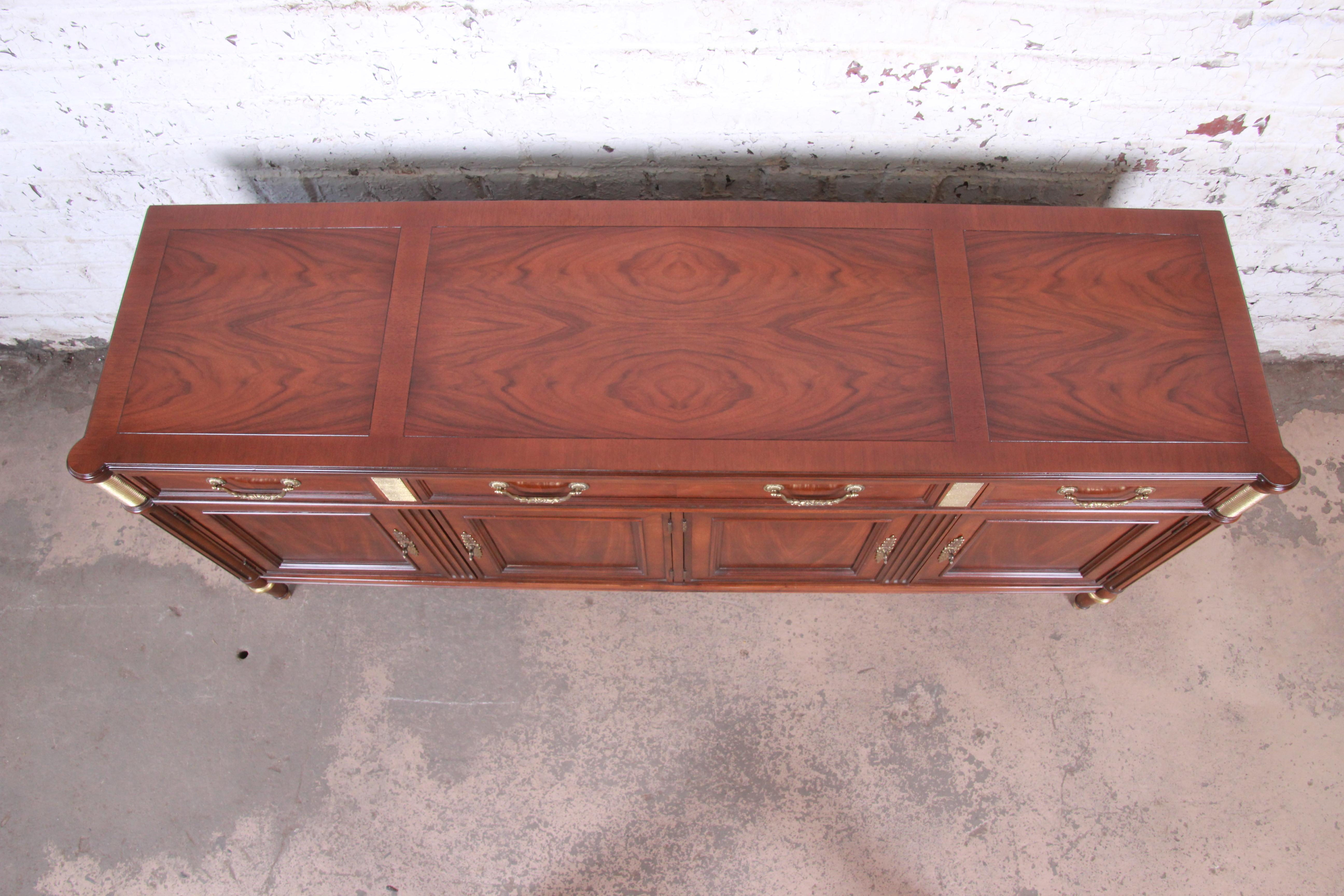 Baker Furniture French Louis XVI Directoire Style Walnut and Brass Sideboard 1