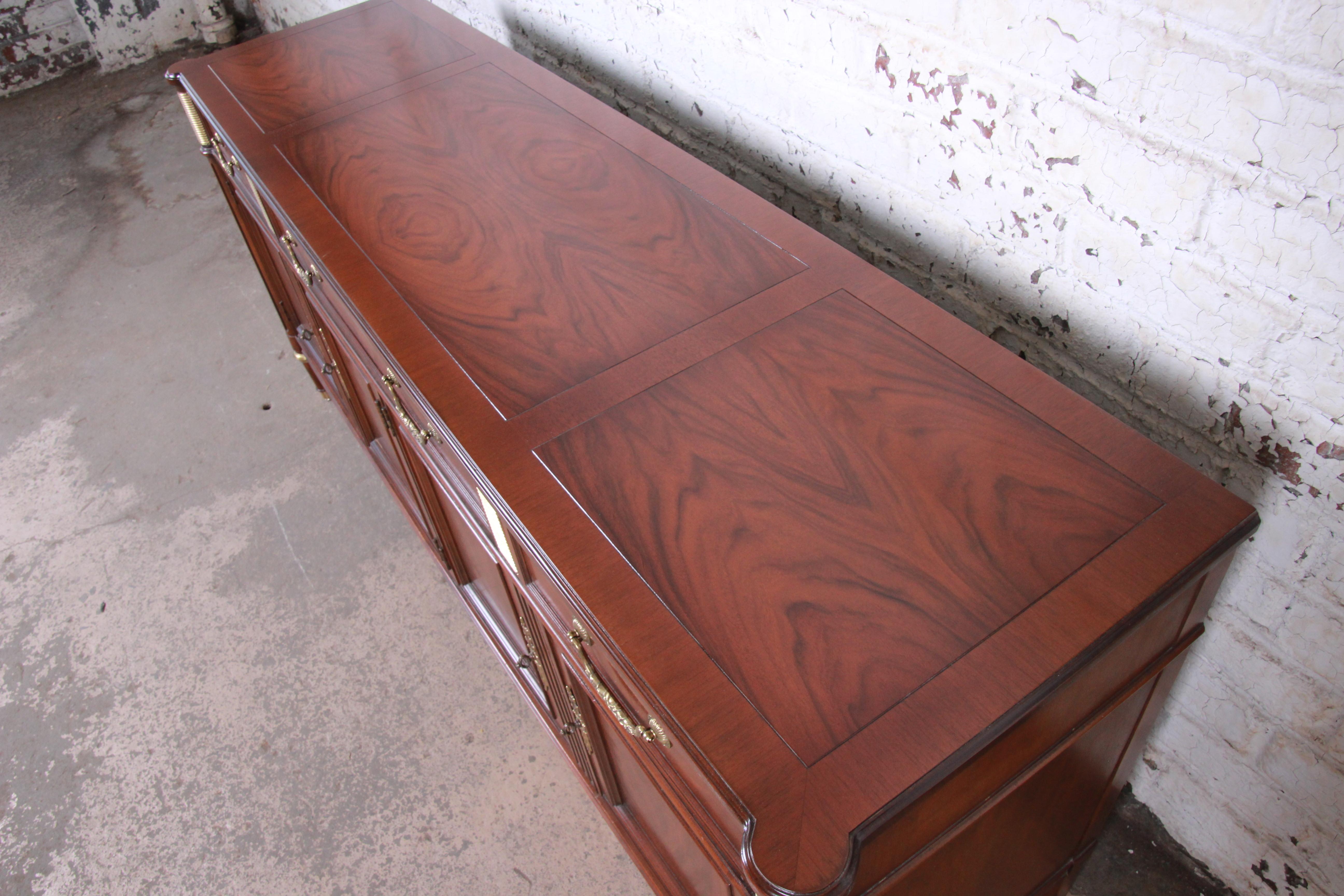 Baker Furniture French Louis XVI Directoire Style Walnut and Brass Sideboard 2