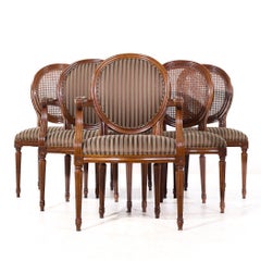 Baker Furniture French Louis XVI Mahogany Cane Balloon Back Dining Chairs - 6