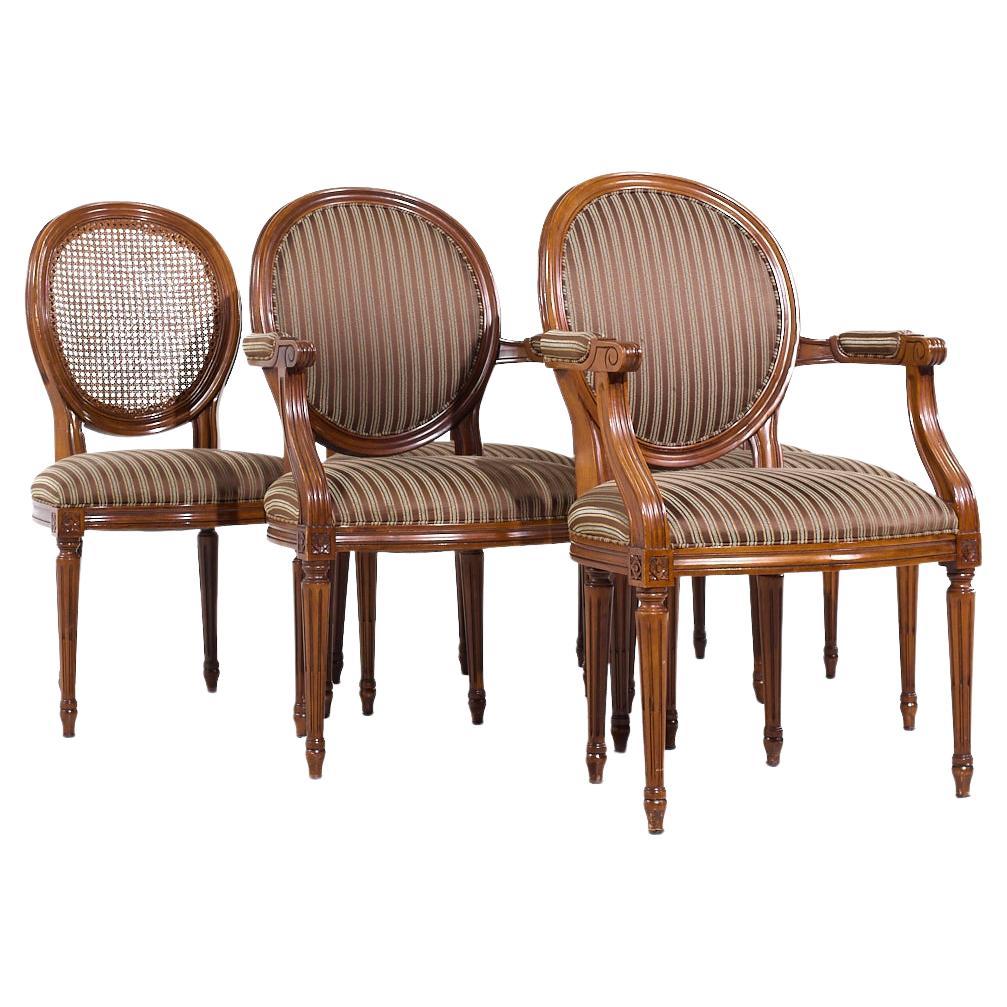 Baker Furniture French Louis XVI Mahogany Cane Balloon Back Dining Chairs - 6