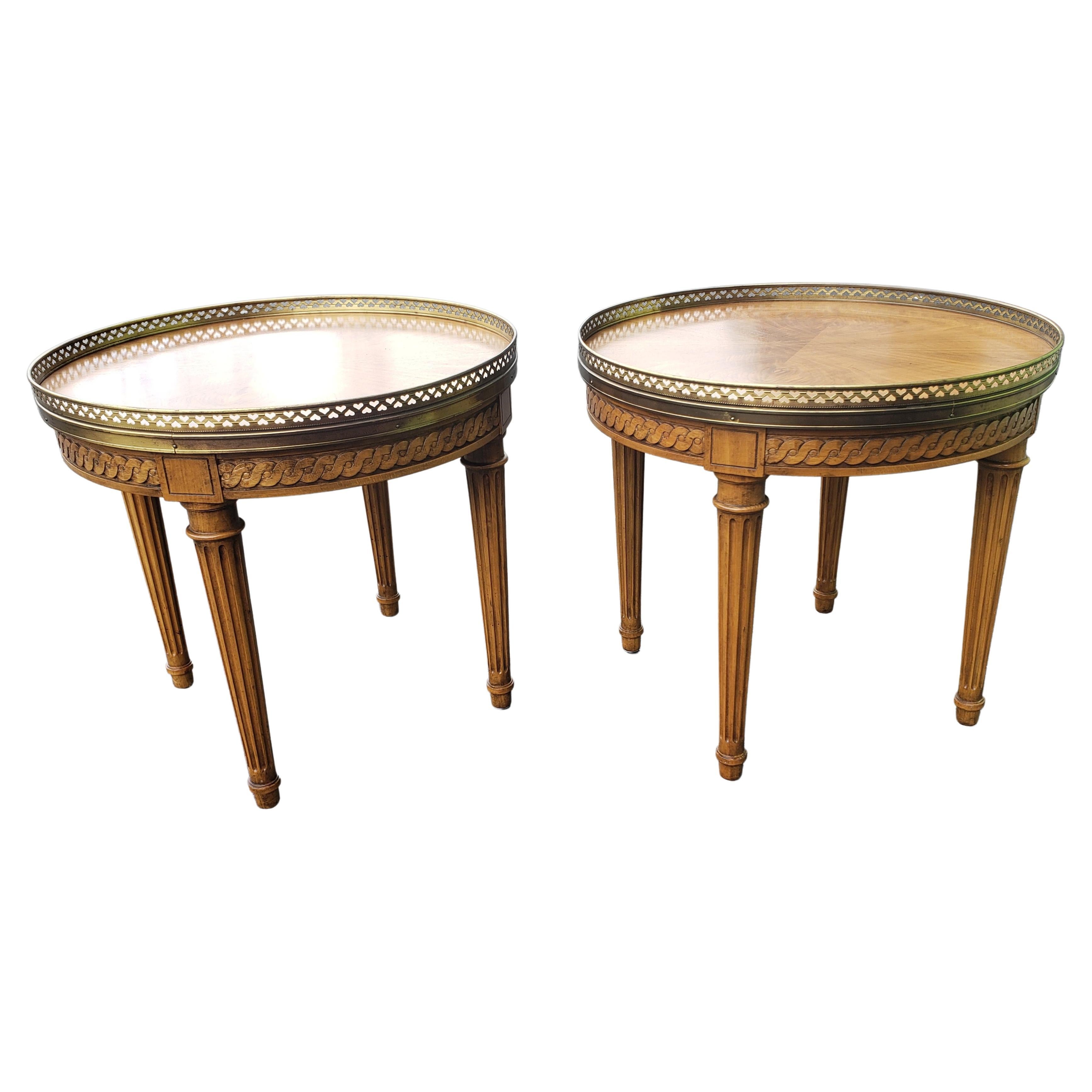 Baker Furniture French Louis XVI Walnut Burl Side Tables With Brass Galleries