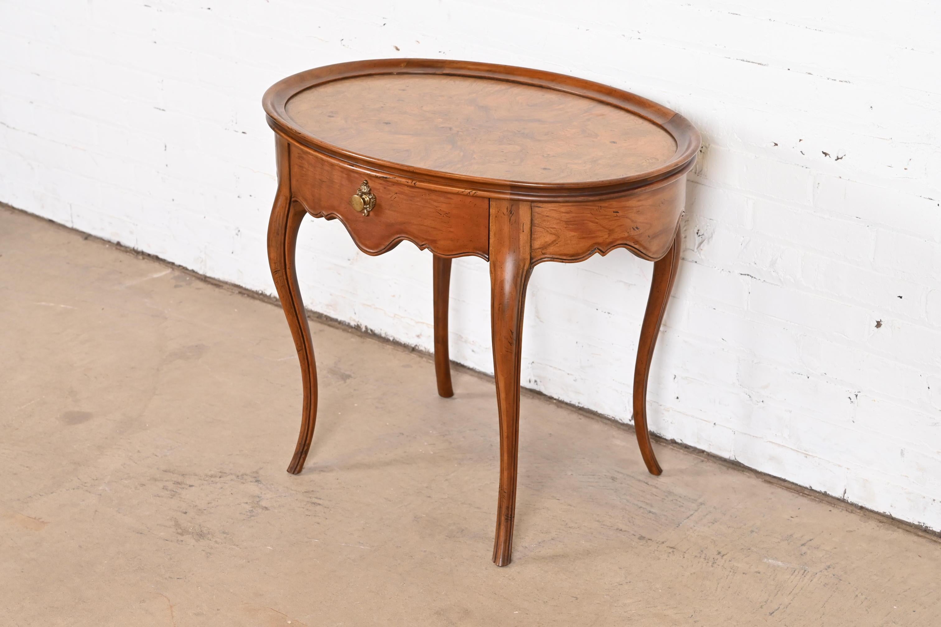 American Baker Furniture French Provincial Burled Walnut Side Table or Tea Table For Sale