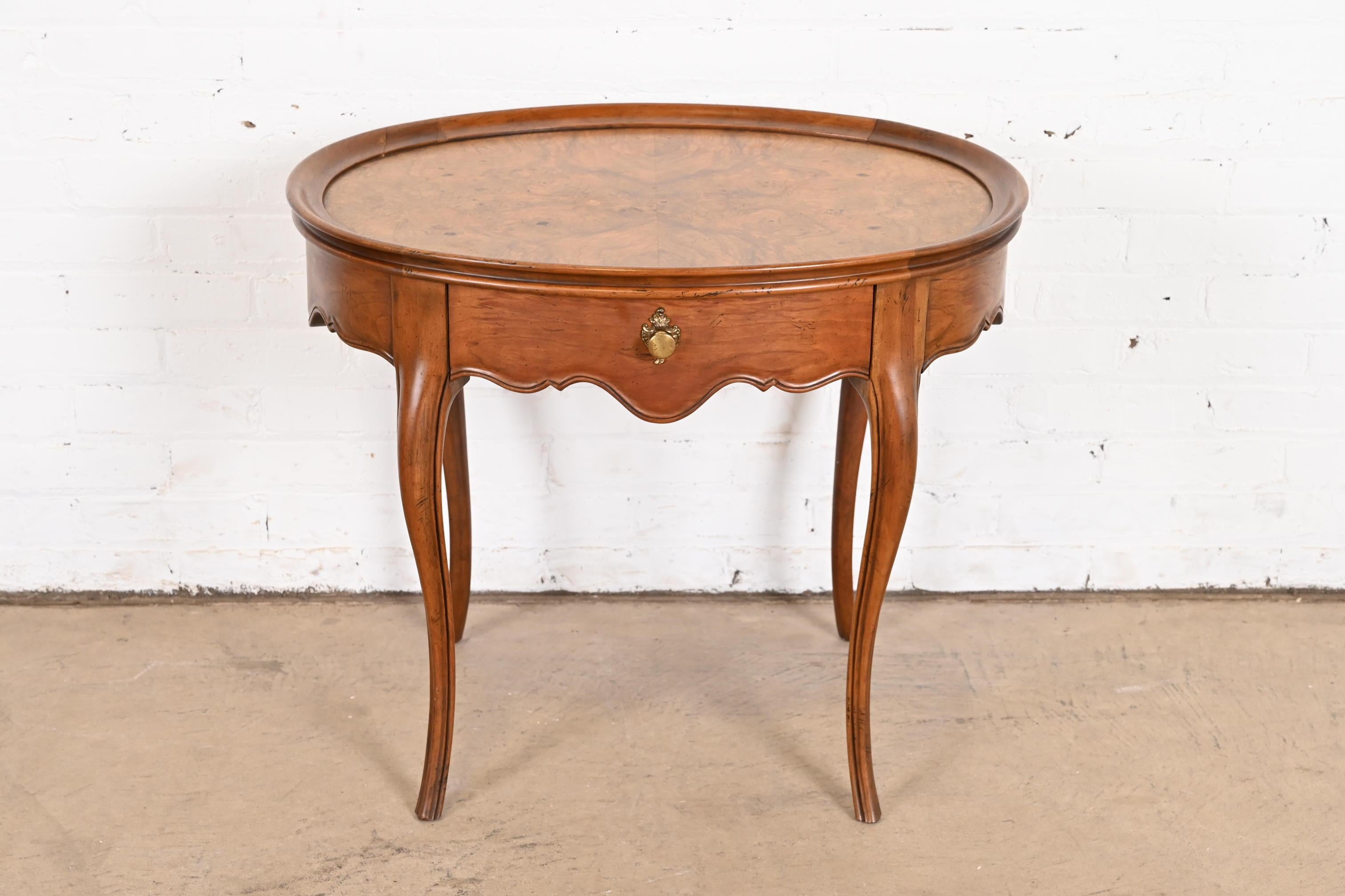 Mid-20th Century Baker Furniture French Provincial Burled Walnut Side Table or Tea Table For Sale