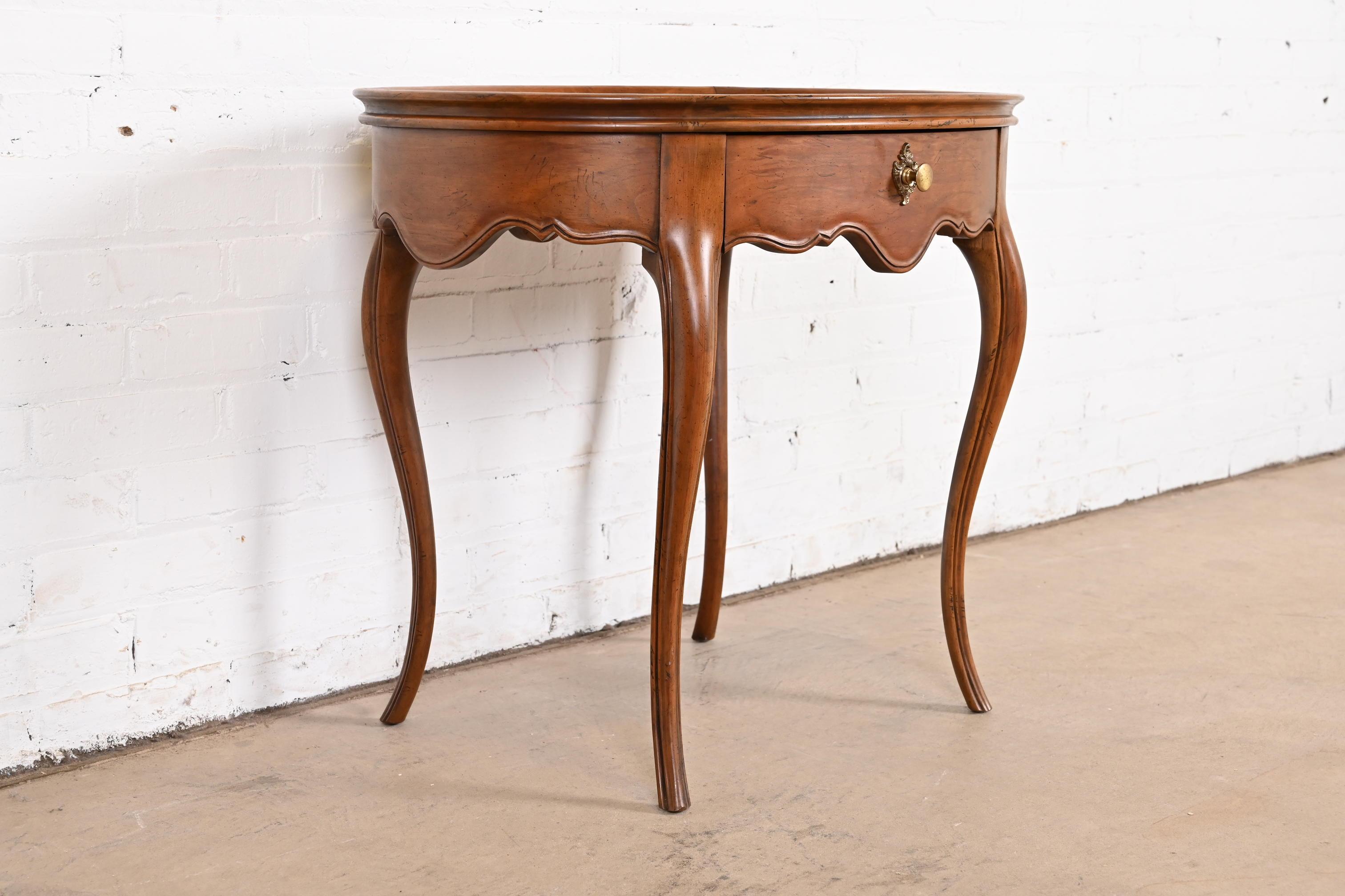 Brass Baker Furniture French Provincial Burled Walnut Side Table or Tea Table For Sale