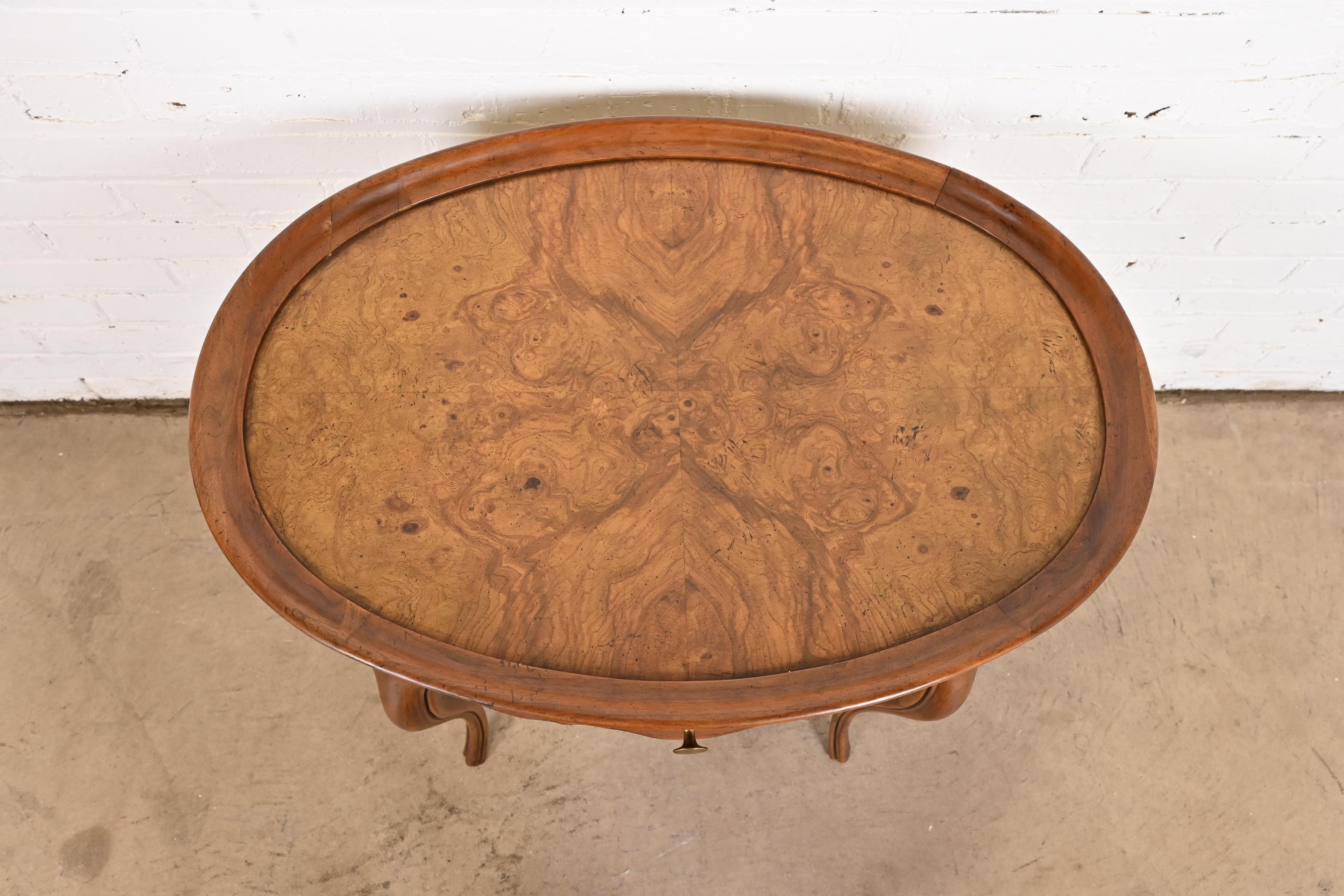 Baker Furniture French Provincial Burled Walnut Side Table or Tea Table For Sale 2
