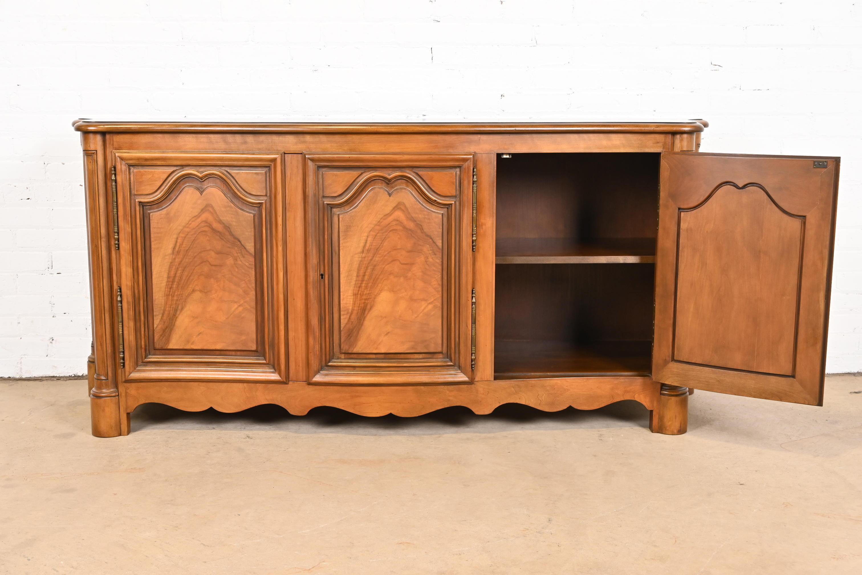 Baker Furniture French Provincial Burled Walnut Sideboard or Bar Cabinet For Sale 6