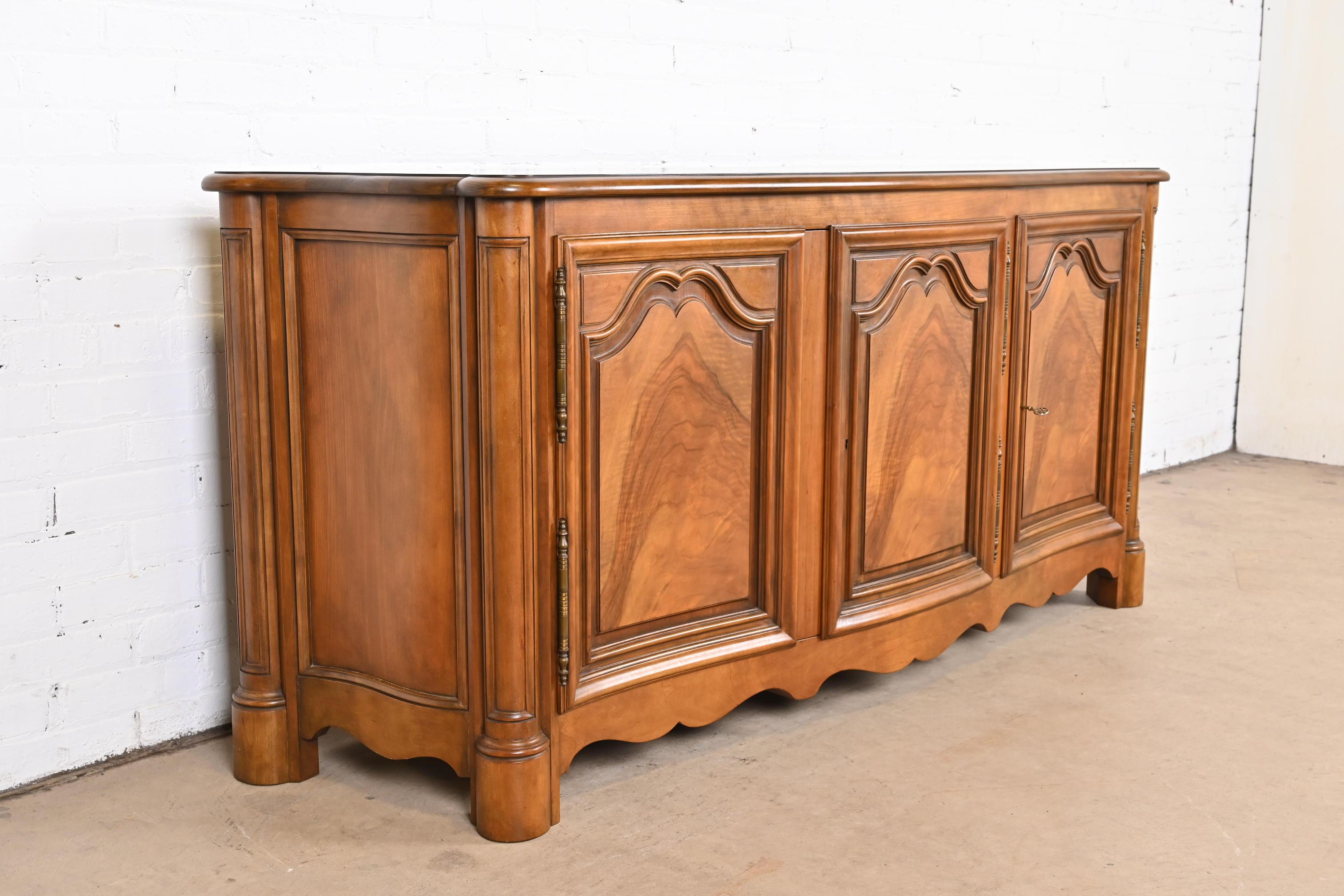 Baker Furniture French Provincial Burled Walnut Sideboard or Bar Cabinet For Sale 1