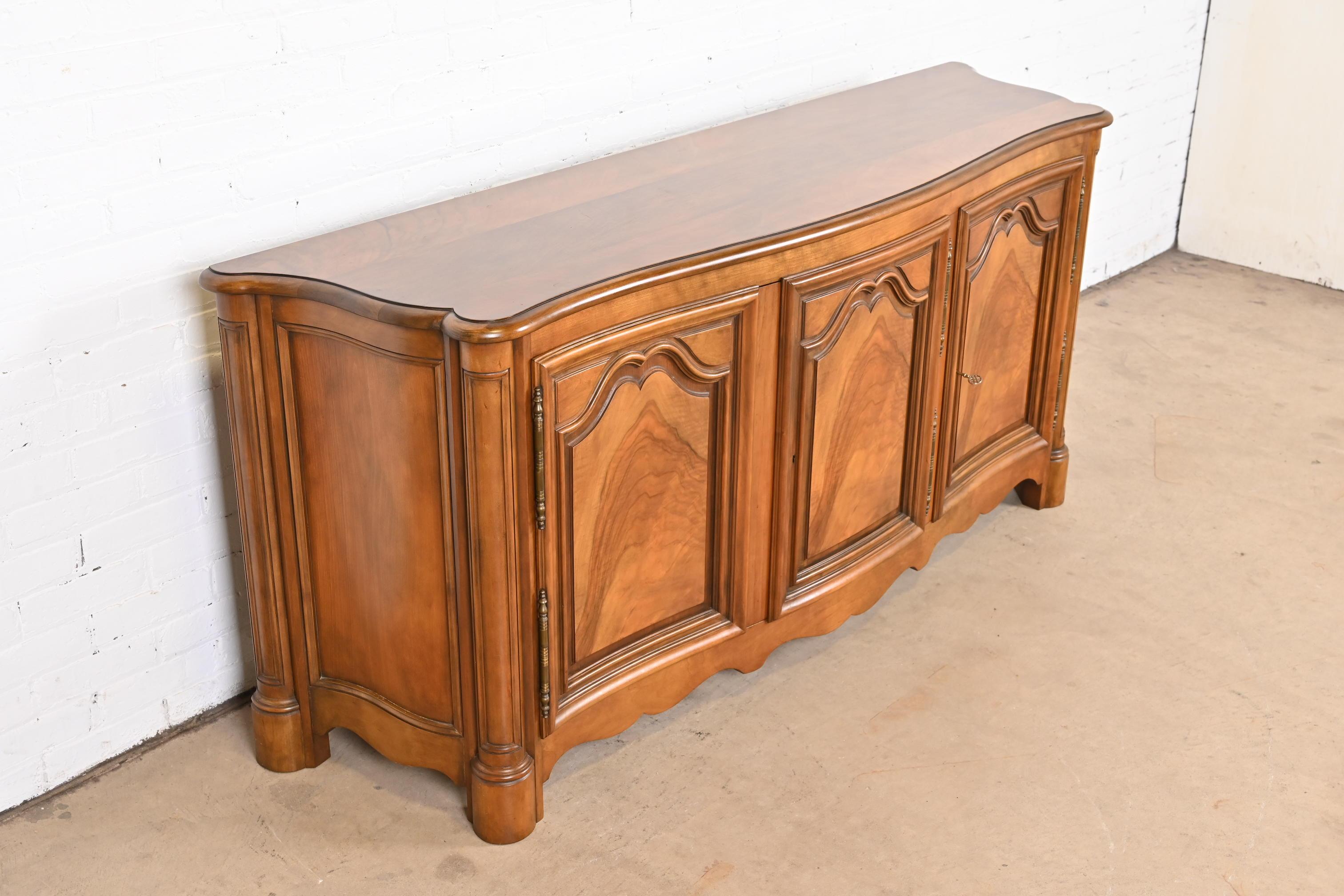 Baker Furniture French Provincial Burled Walnut Sideboard or Bar Cabinet For Sale 2