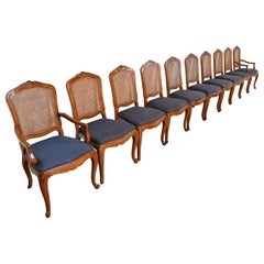 Baker Furniture French Provincial Carved Cherry Wood and Cane Dining Chairs