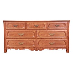 Baker Furniture French Provincial Carved Oak and Burl Wood Dresser, Refinished