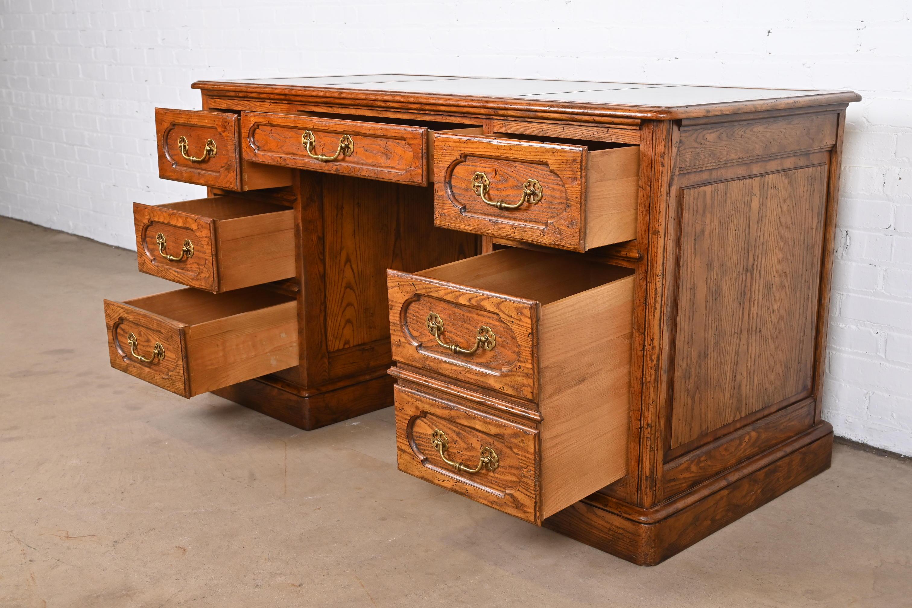 Baker Furniture French Provincial Carved Oak Leather Top Desk, circa 1960s 7