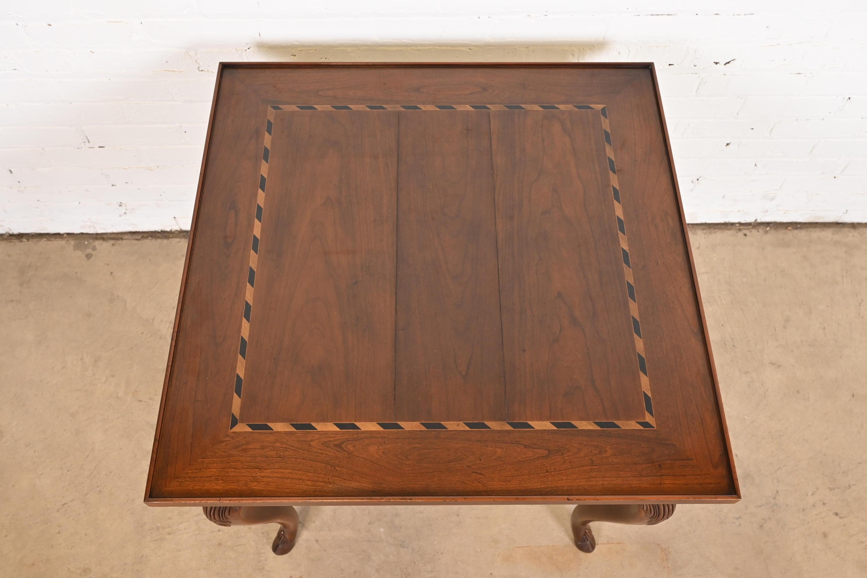 Baker Furniture French Provincial Carved Walnut Inlaid Side Table or Tea Table 4