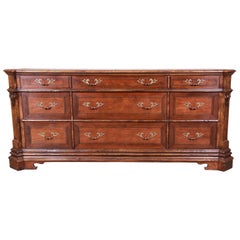 Vintage Baker Furniture French Provincial Carved Walnut Triple Dresser or Credenza