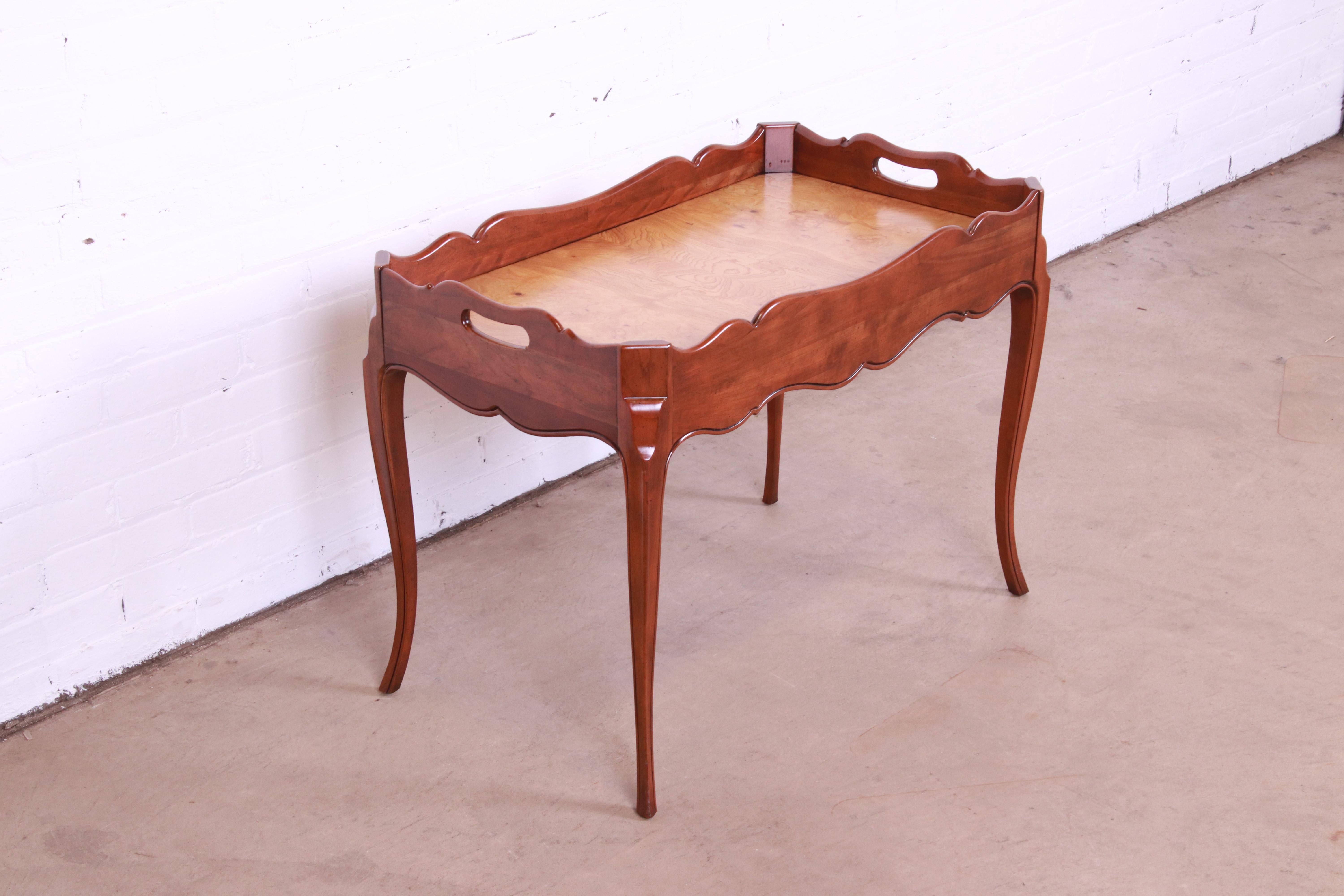 20th Century Baker Furniture French Provincial Cherry and Burl Wood Butler Coffee Table For Sale