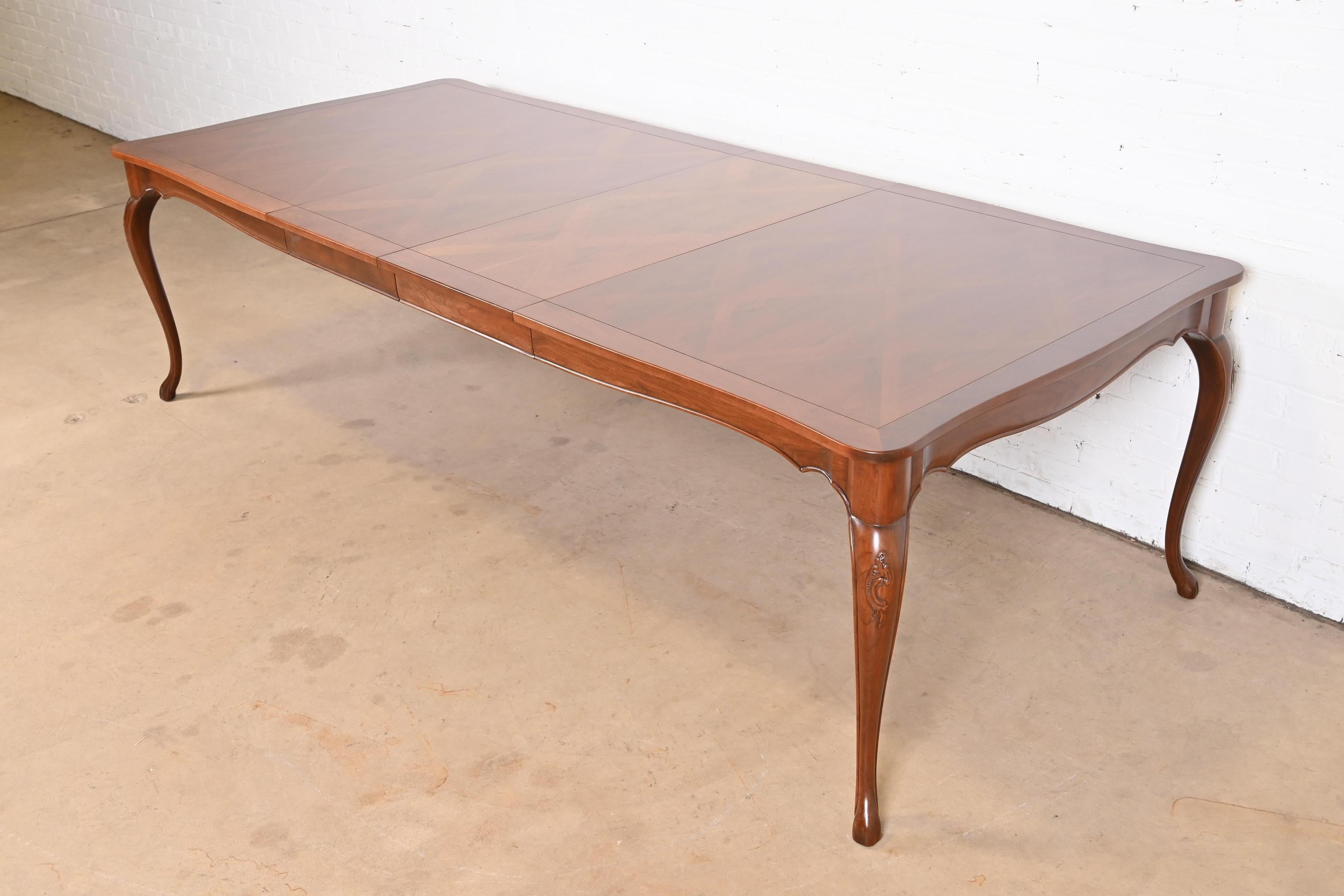 Baker Furniture French Provincial Cherry Wood Dining Table with Parquet Top In Good Condition In South Bend, IN